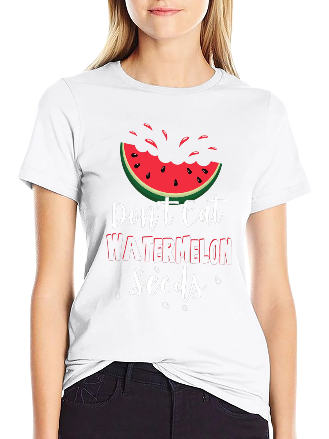 Black Funny Watermelon Seeds Graphic Tee view 9