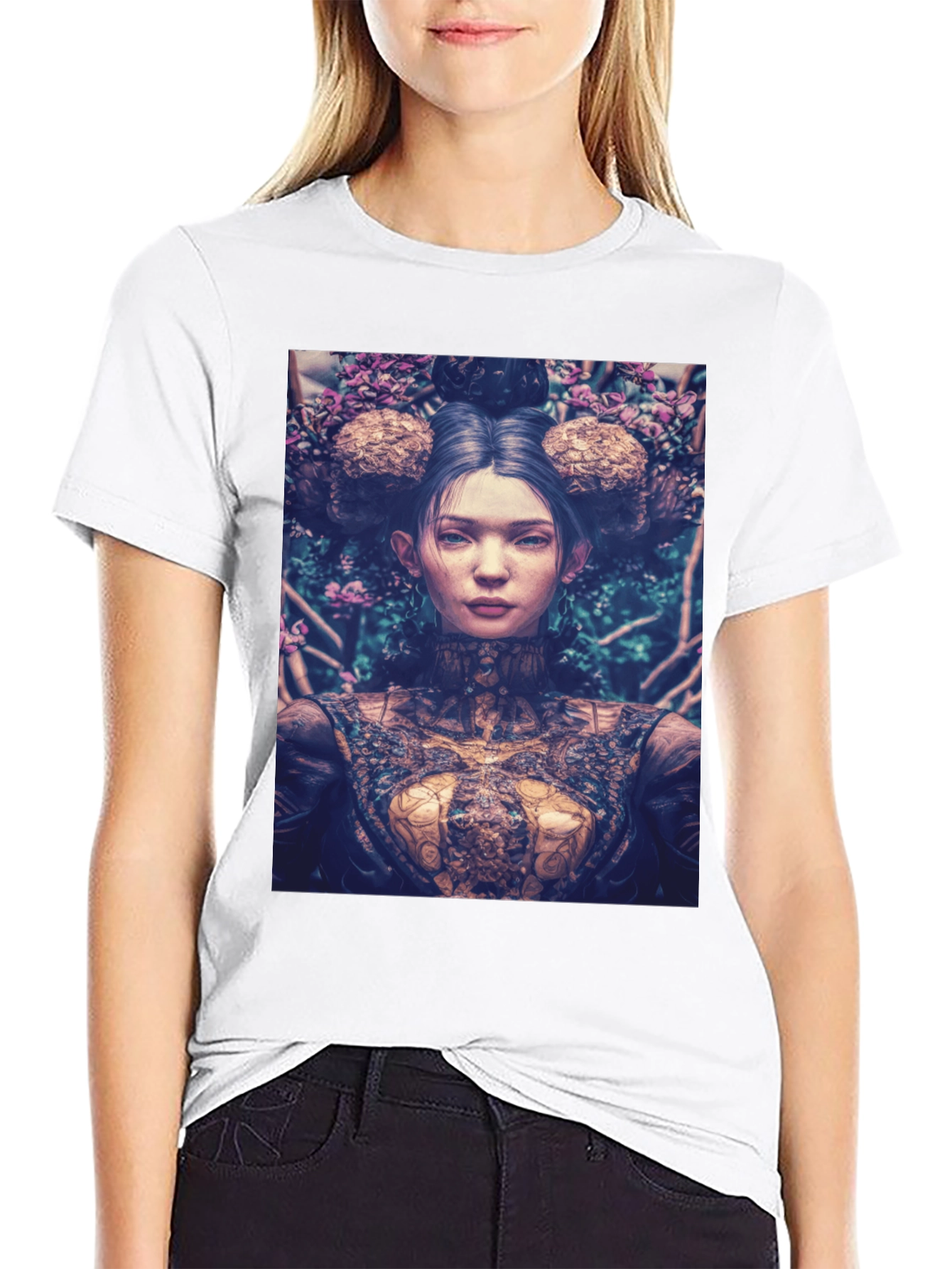 Black Artistic Floral Portrait Graphic Tee - Black view 9