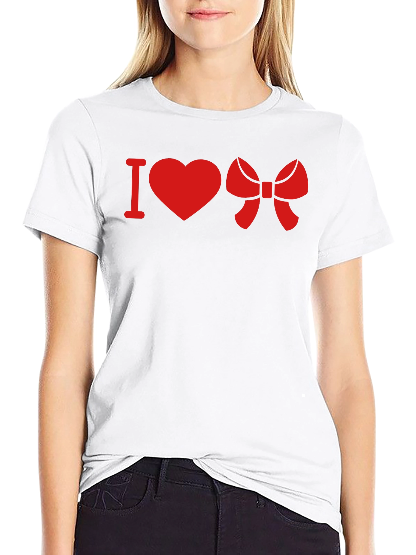 Black I Heart Bow Red Graphic T-Shirt - Casual Crew Neck Tee view 9
