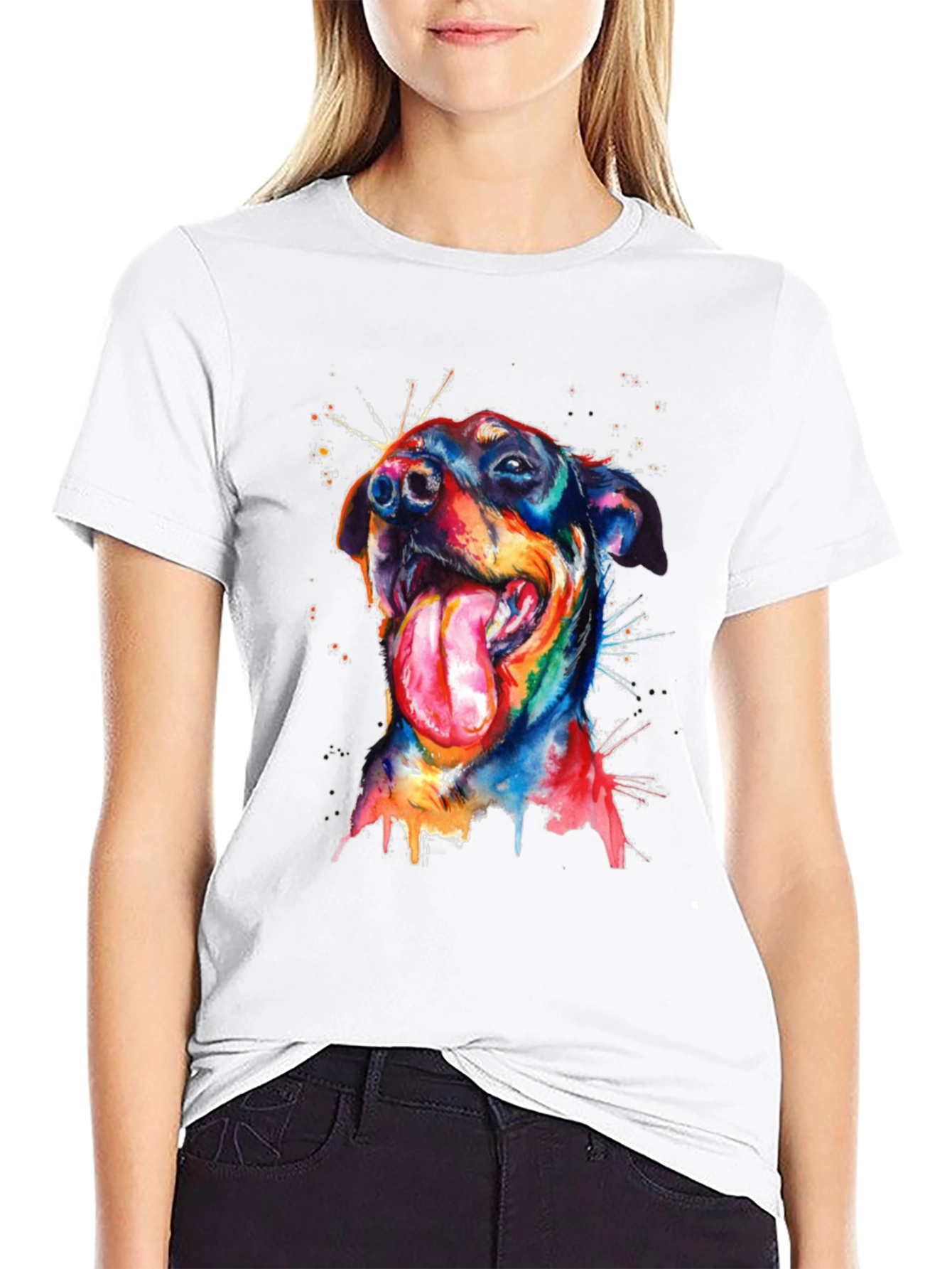 Black Dog Watercolor Men's Black T-Shirt view 9