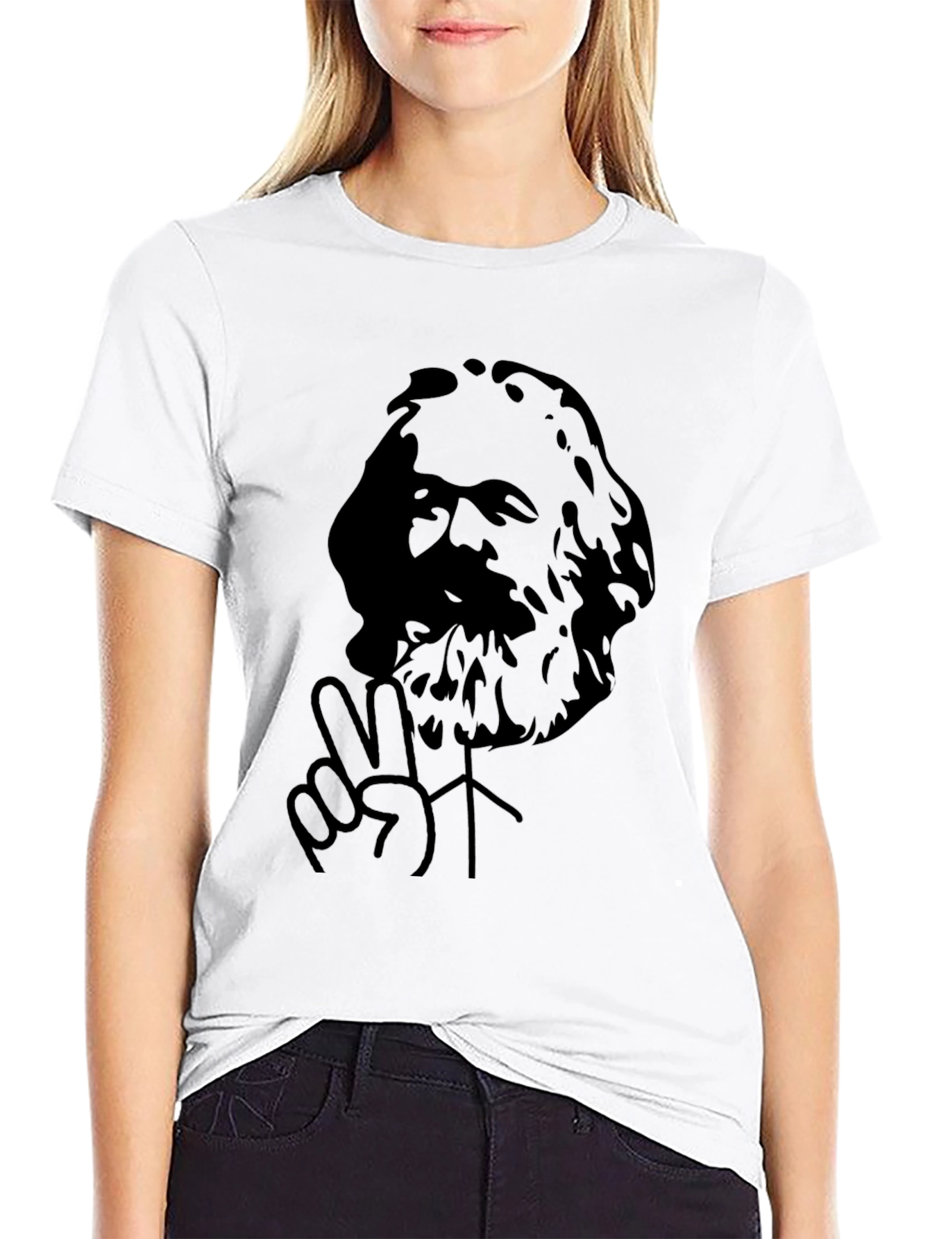 Black Karl Marx Peace Sign Black T-Shirt view 9