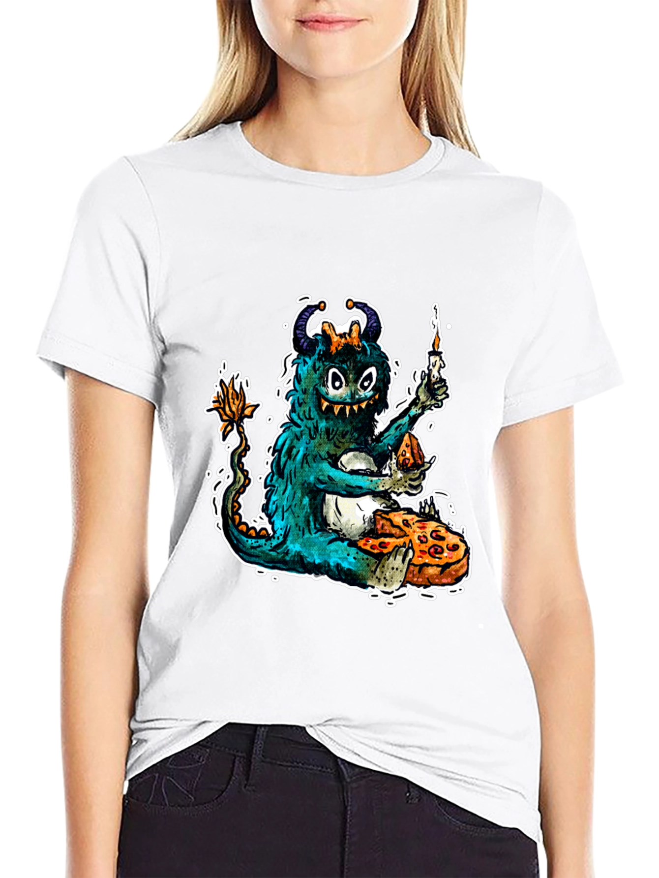 Black Monster Pizza Party Graphic T-Shirt view 9