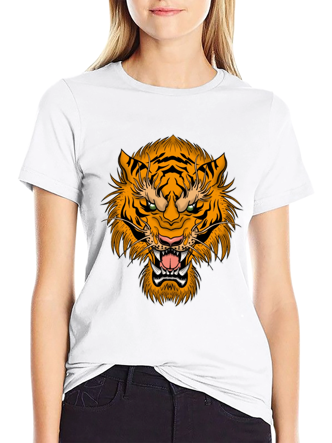 Black Bold Tiger Graphic Print Black T-Shirt view 9