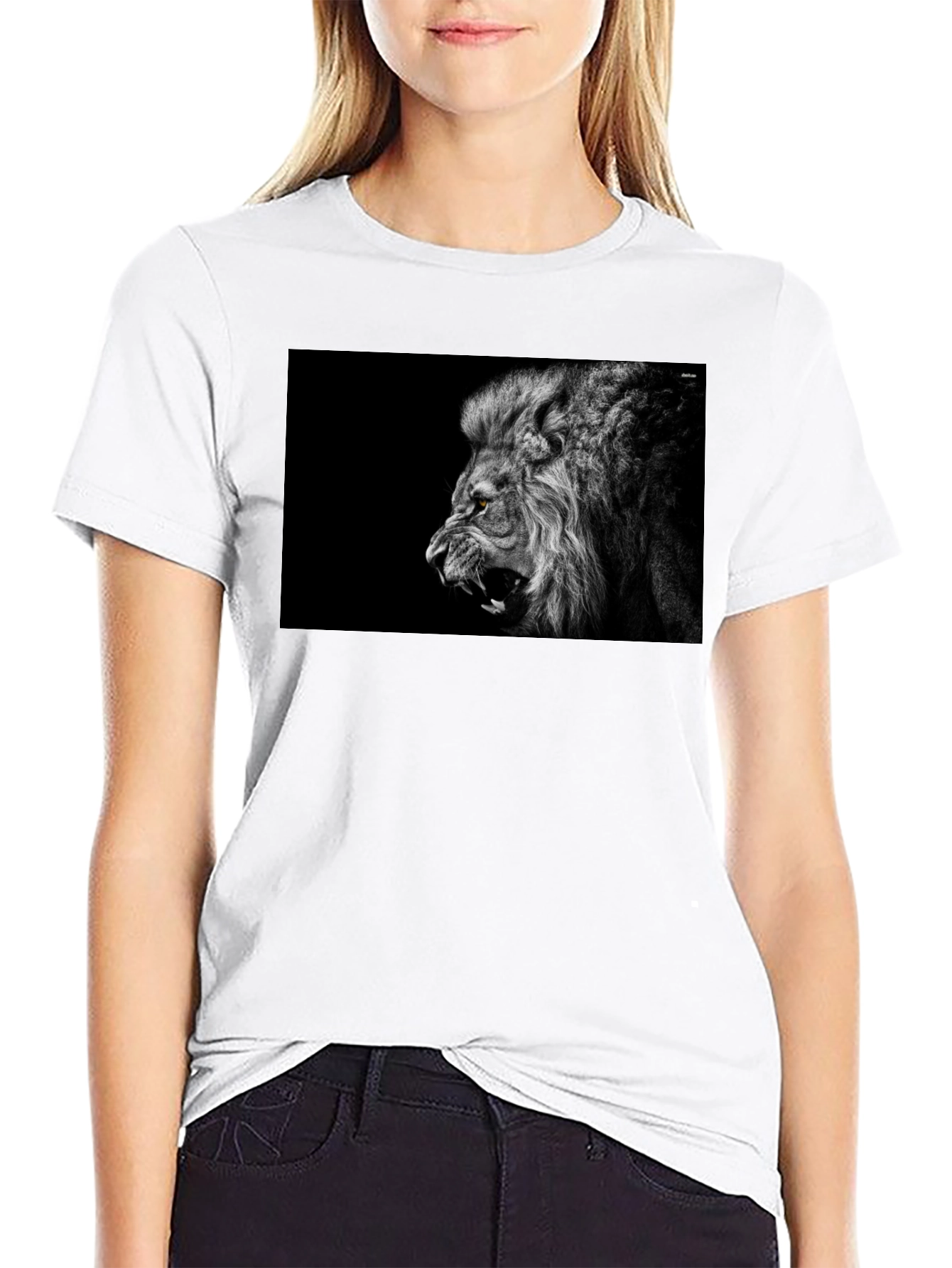 Black Roaring Lion Graphic Black T-Shirt view 9