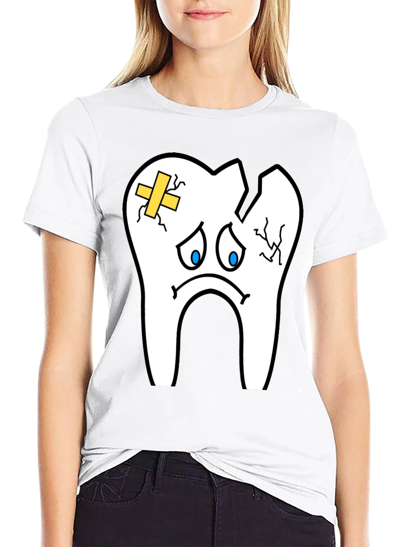 Black Sad Broken Tooth Graphic Tee - Dental Humor T-Shirt view 9