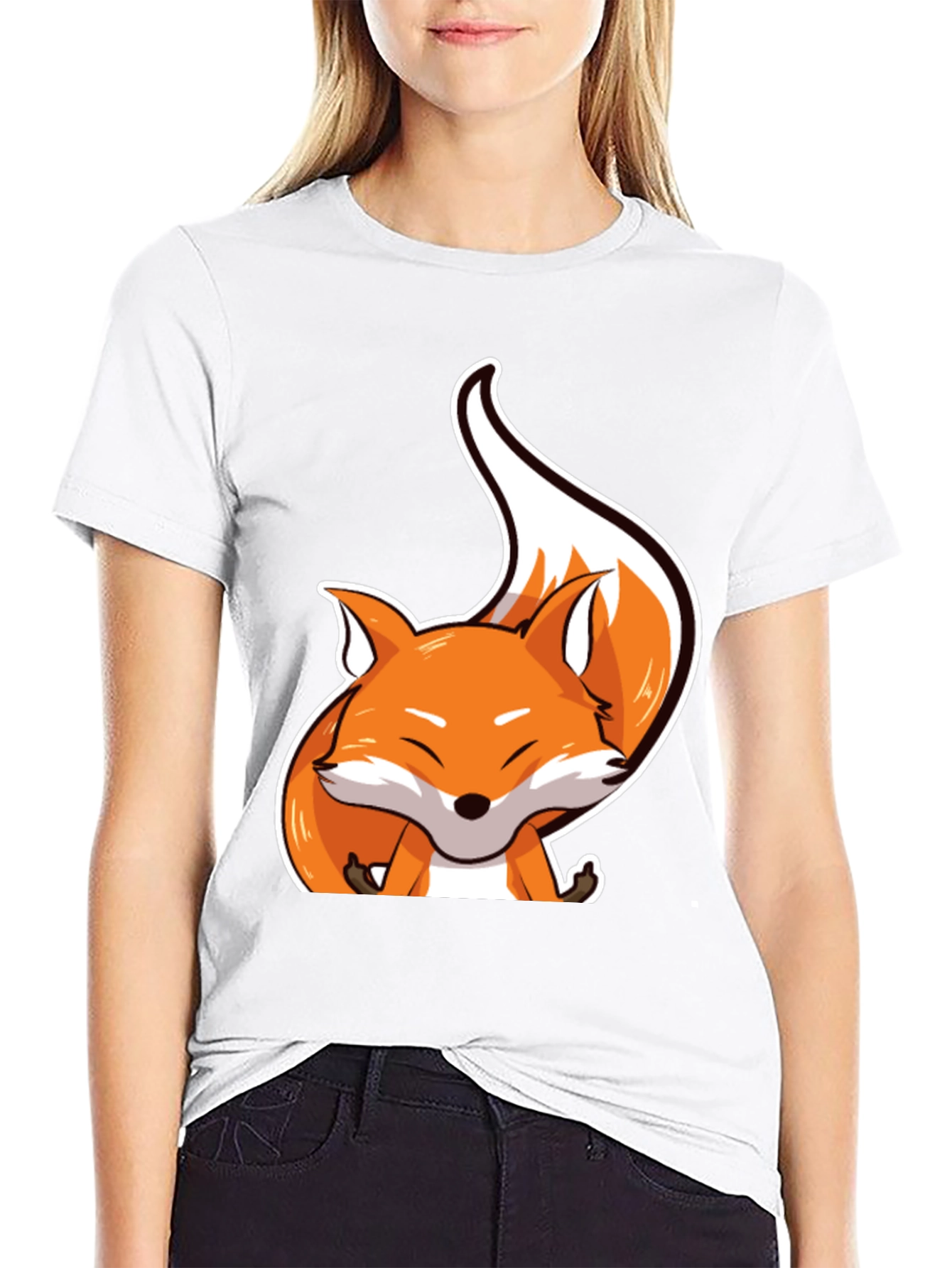 Black Cute Fox Graphic Tee - Unisex Black T-Shirt view 9