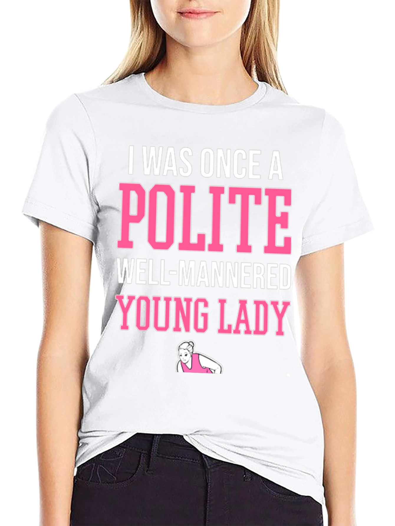Black Funny "Polite Young Lady" Graphic Tee view 9