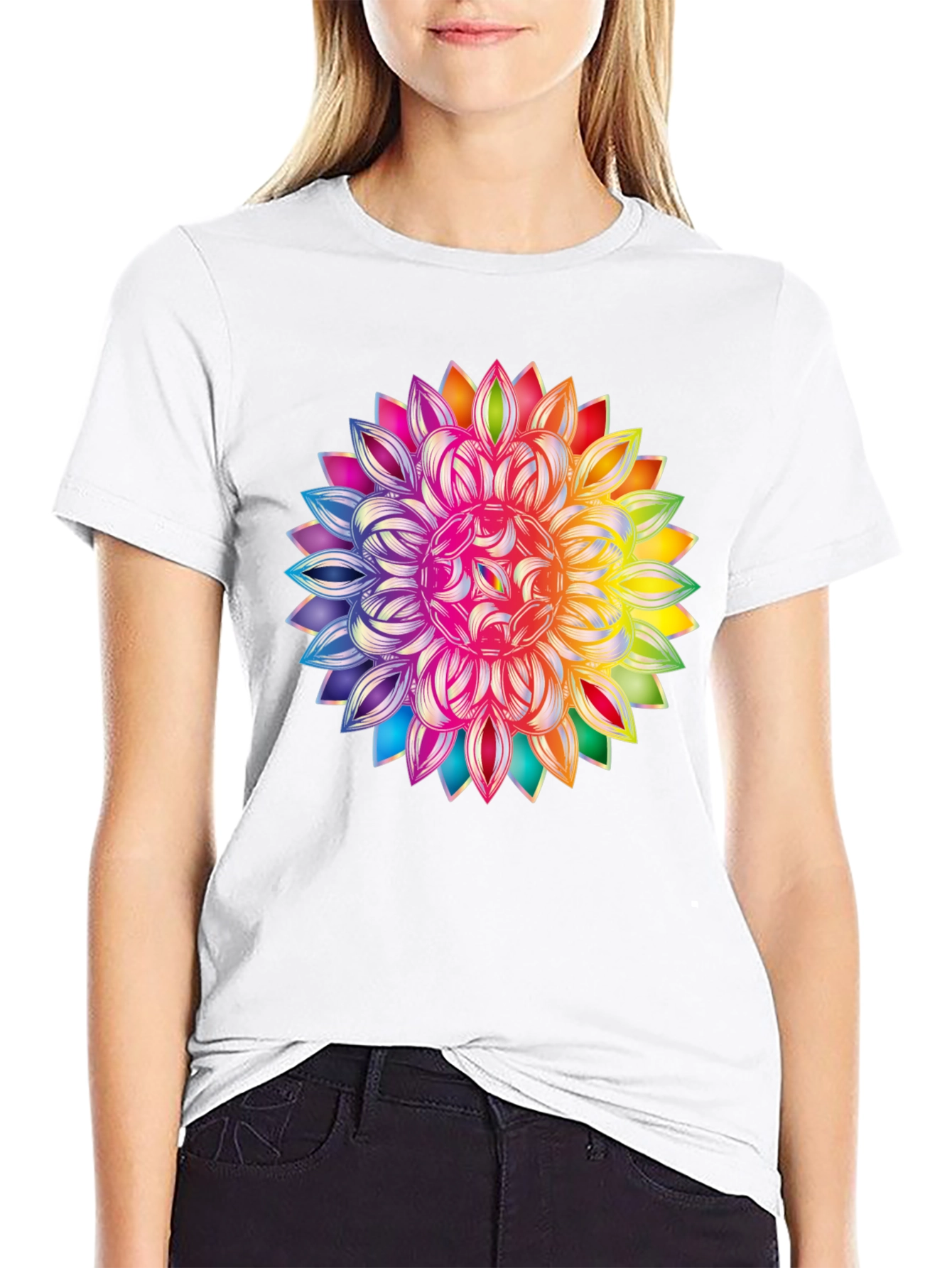 Black Rainbow Mandala Graphic Black T-Shirt view 9