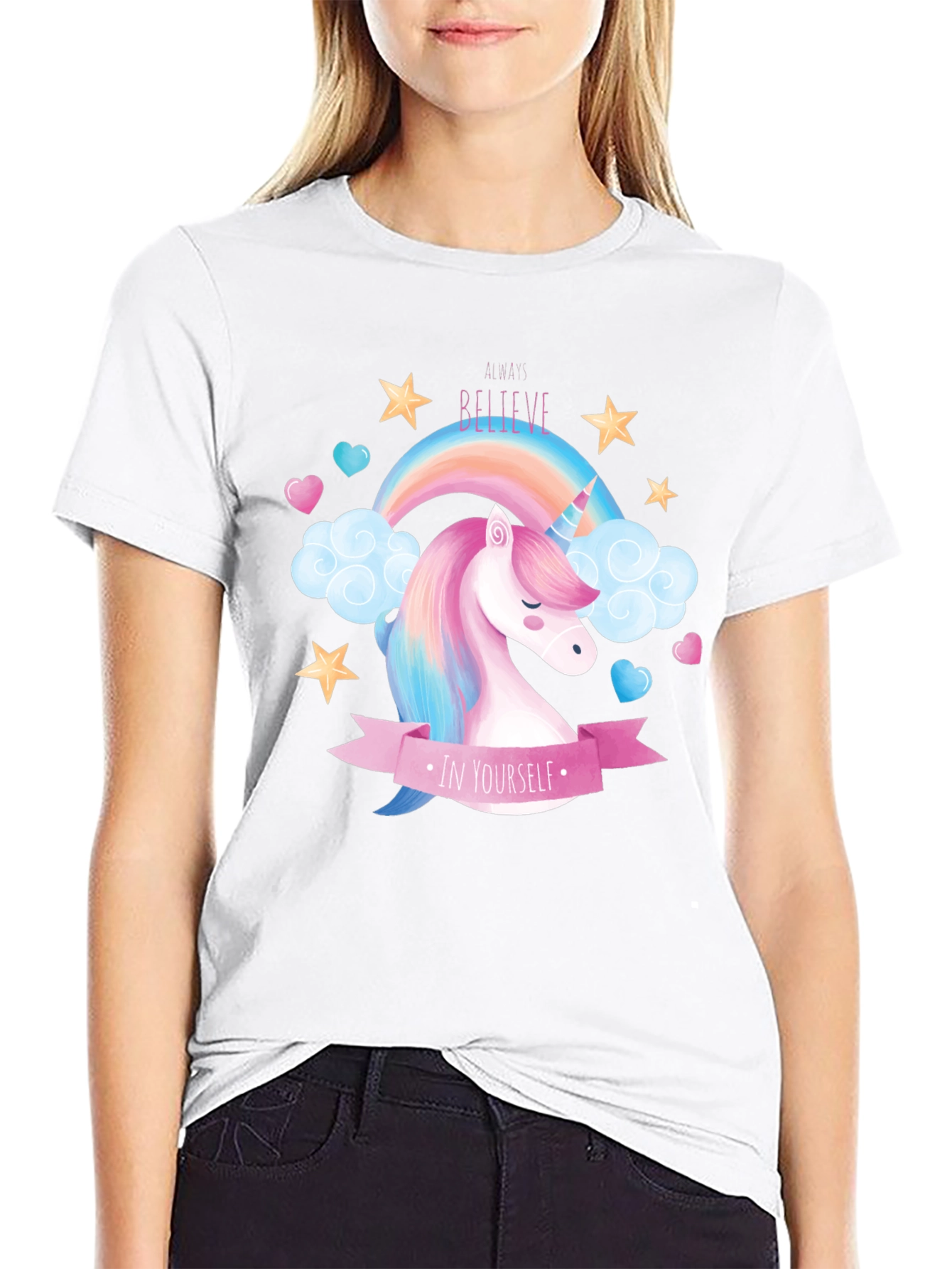 Black Believe In Yourself Unicorn T-Shirt - Black Cotton view 9