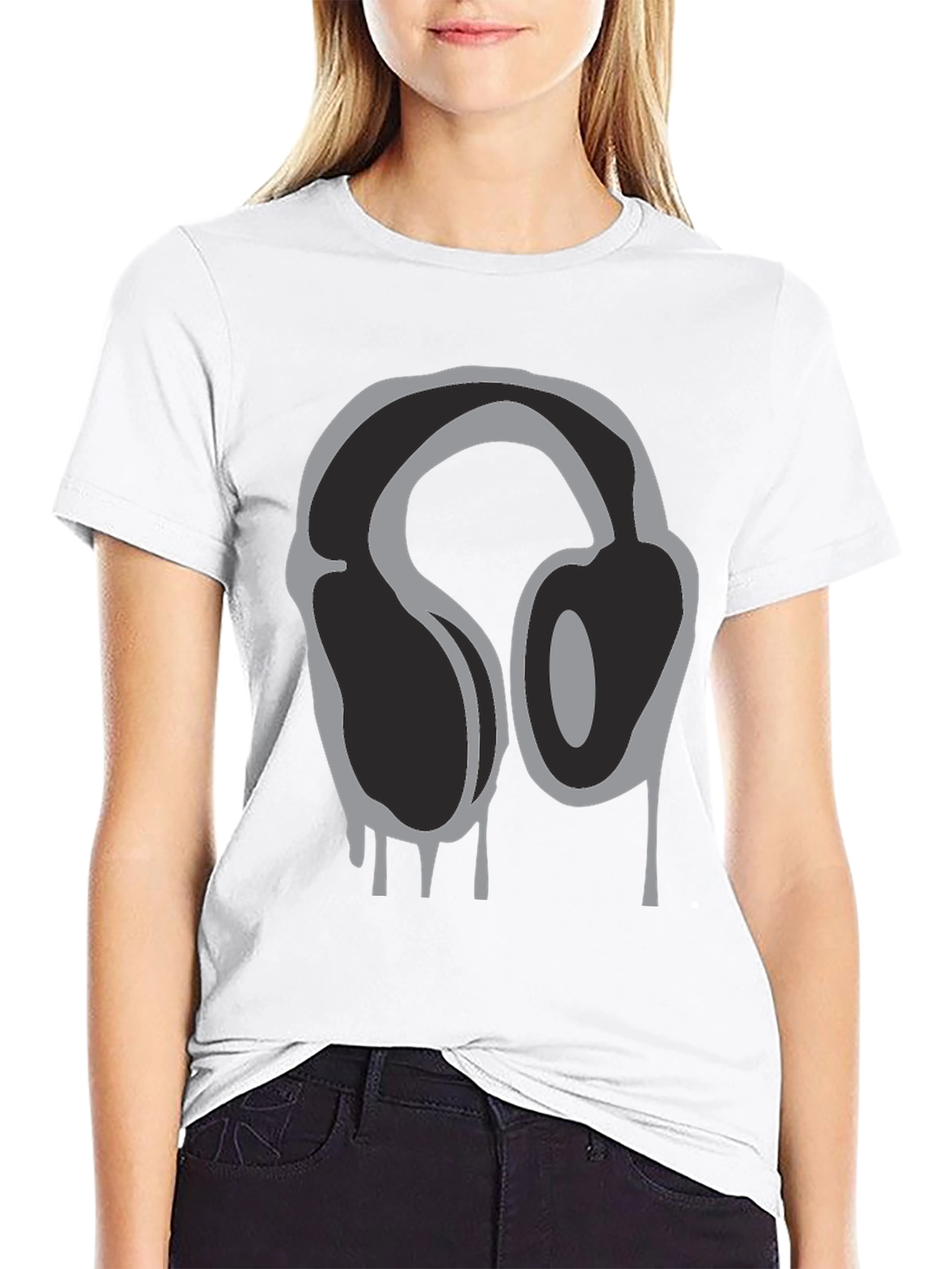 Black Headphone Drip Graphic T-Shirt - Black view 9