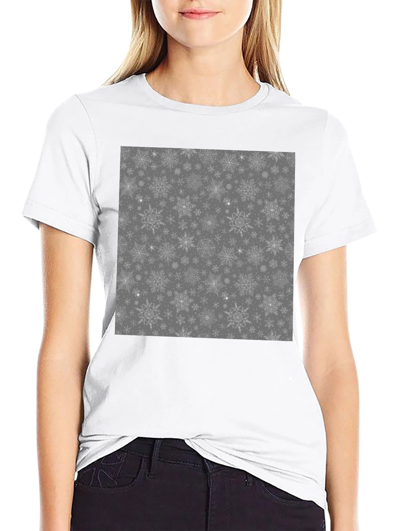 Black Snowflake Pattern Graphic T-Shirt view 9