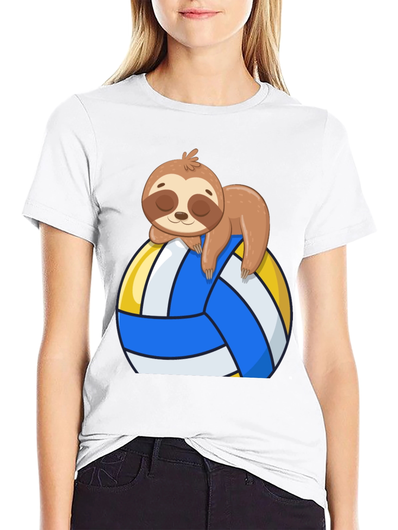 Black Sloth Volleyball T-Shirt - Cute Cartoon Sloth Design view 9