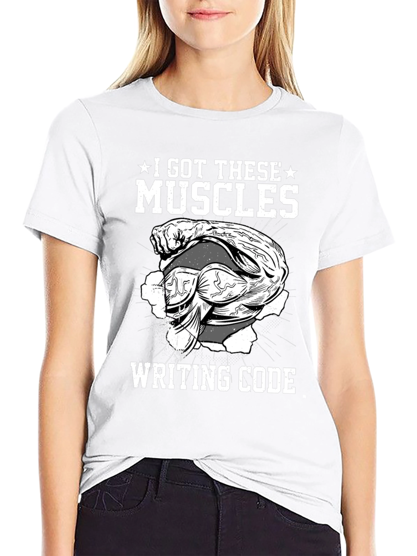 Black I Got These Muscles Writing Code - Novelty T-Shirt view 9