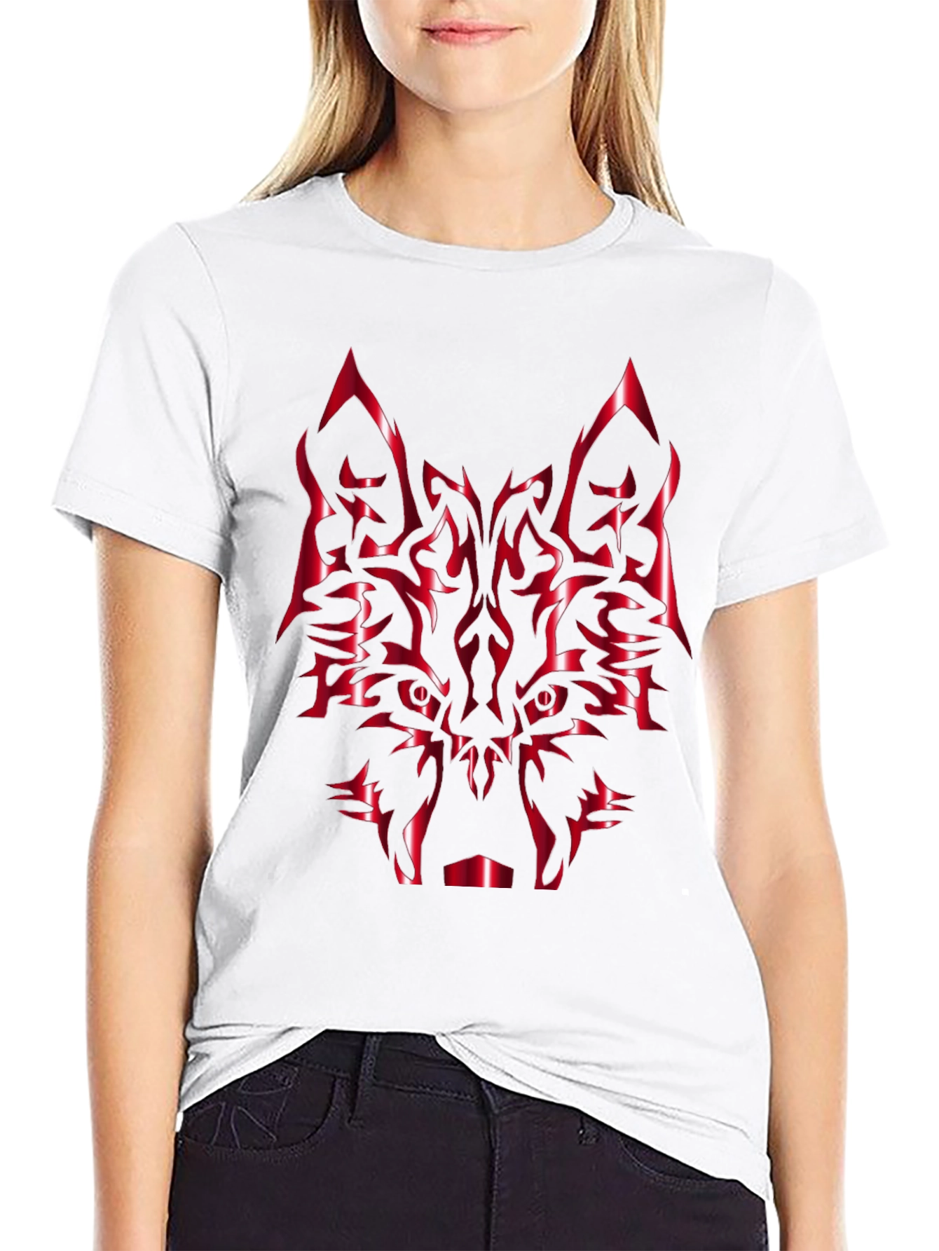 Black Red Wolf Graphic Tee - Black Cotton Blend view 9