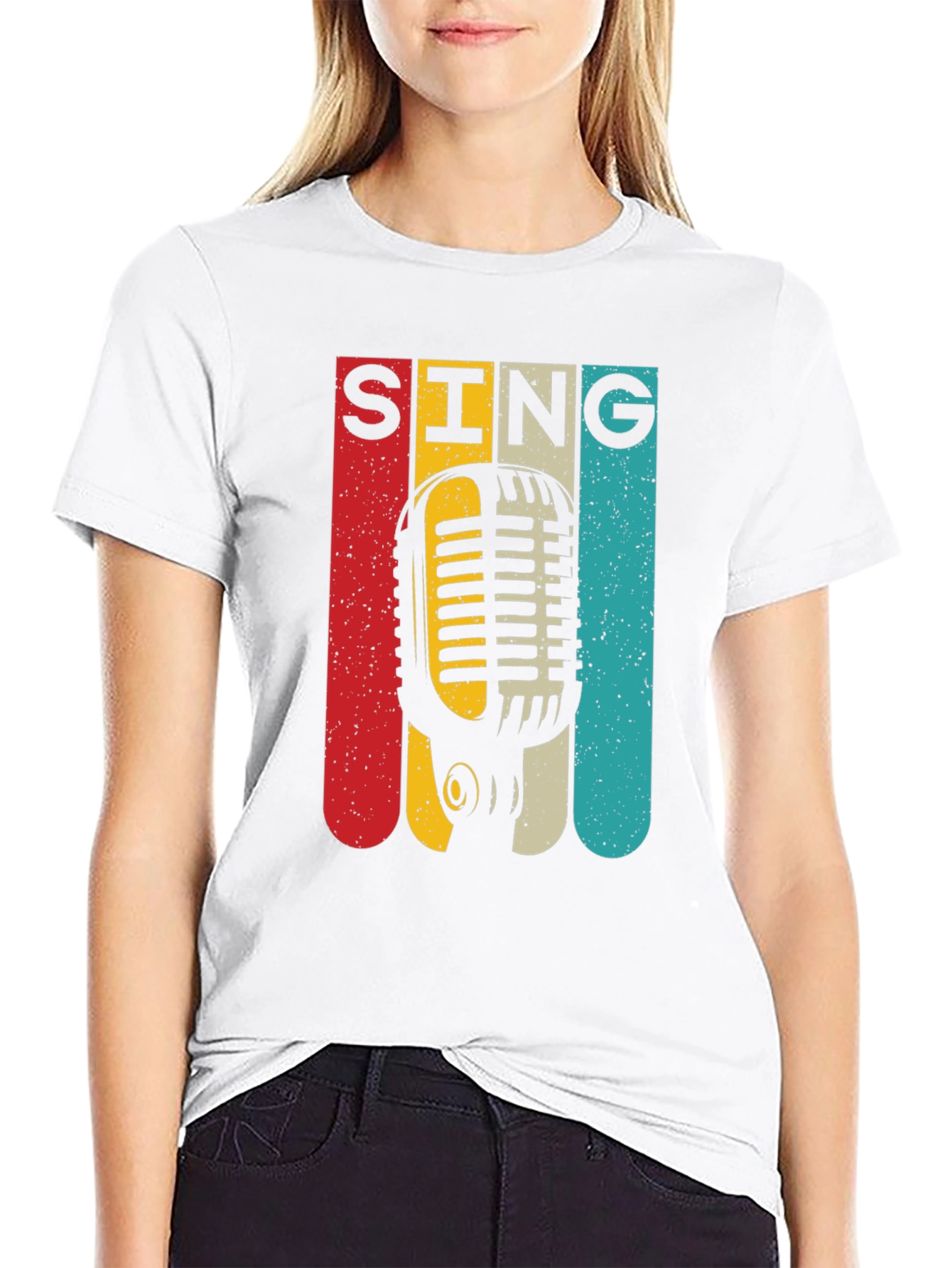 Black Retro Microphone SING Graphic Tee view 9