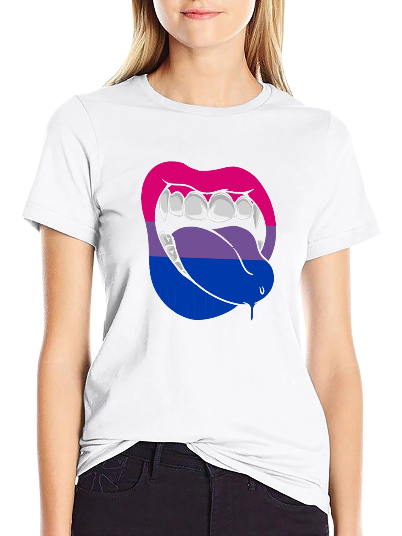 Black Bisexual Pride Vampire Lips Graphic Tee view 9