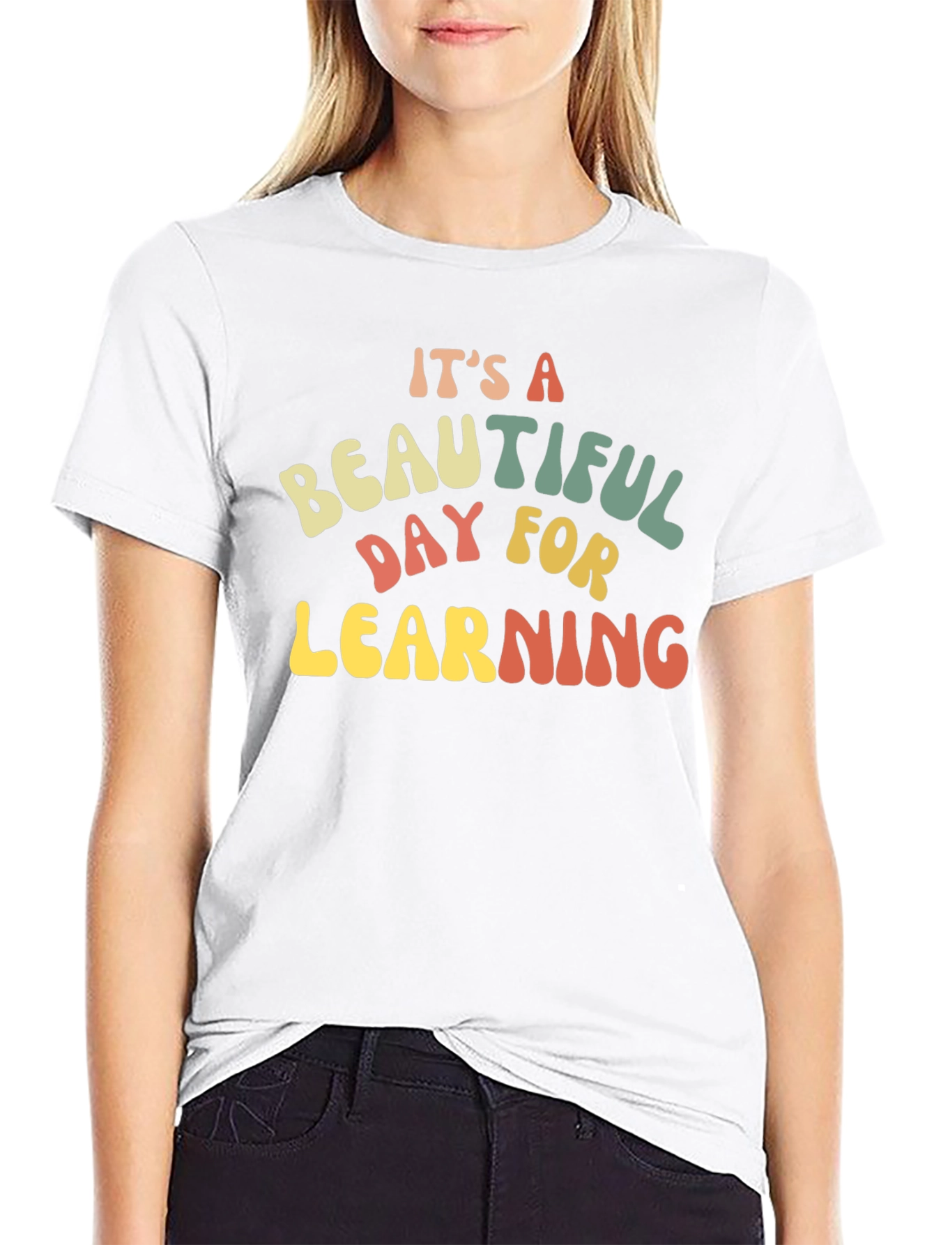 Black It's A Beautiful Day For Learning T-Shirt view 9