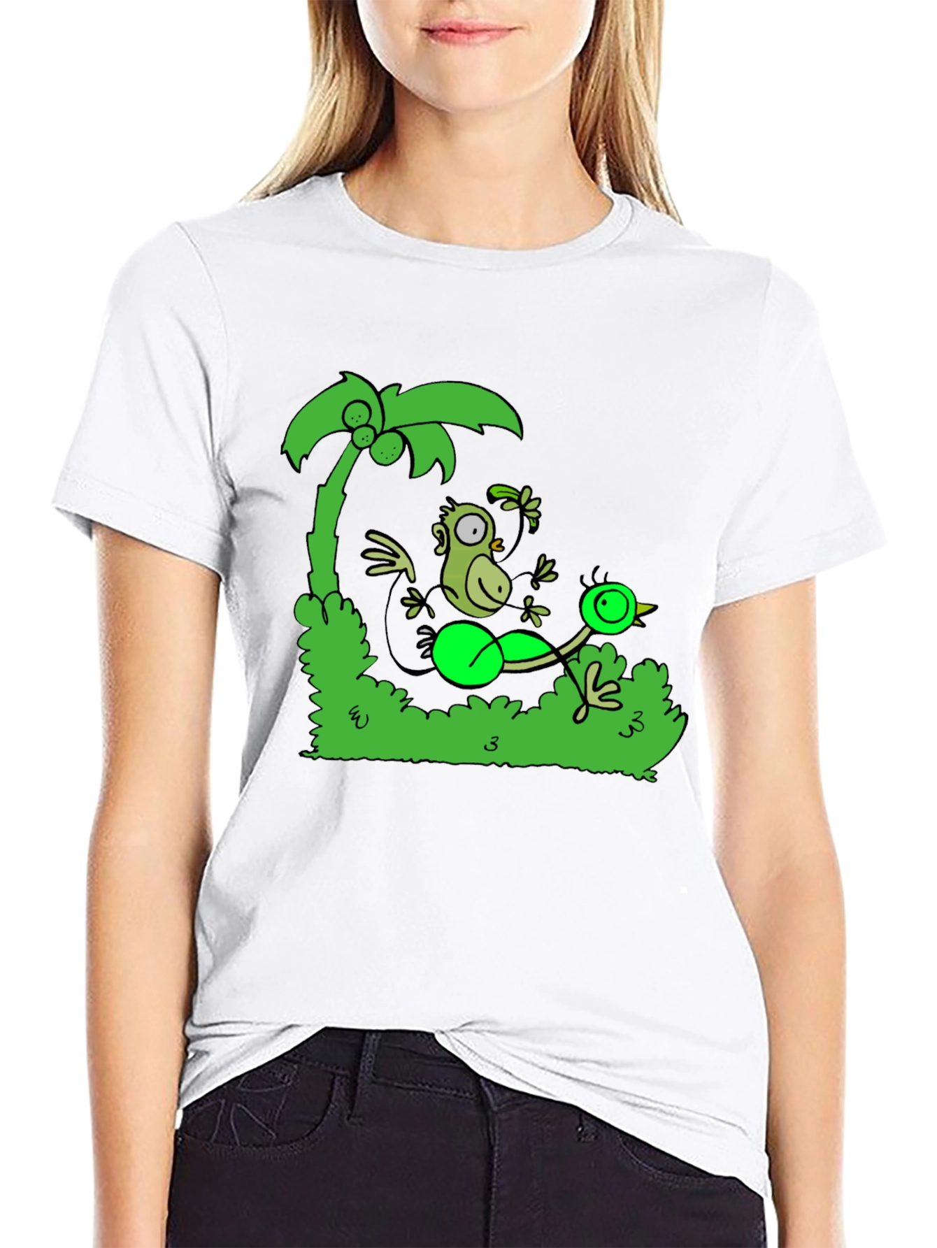 Black Funny Monkey and Bird T-Shirt view 9