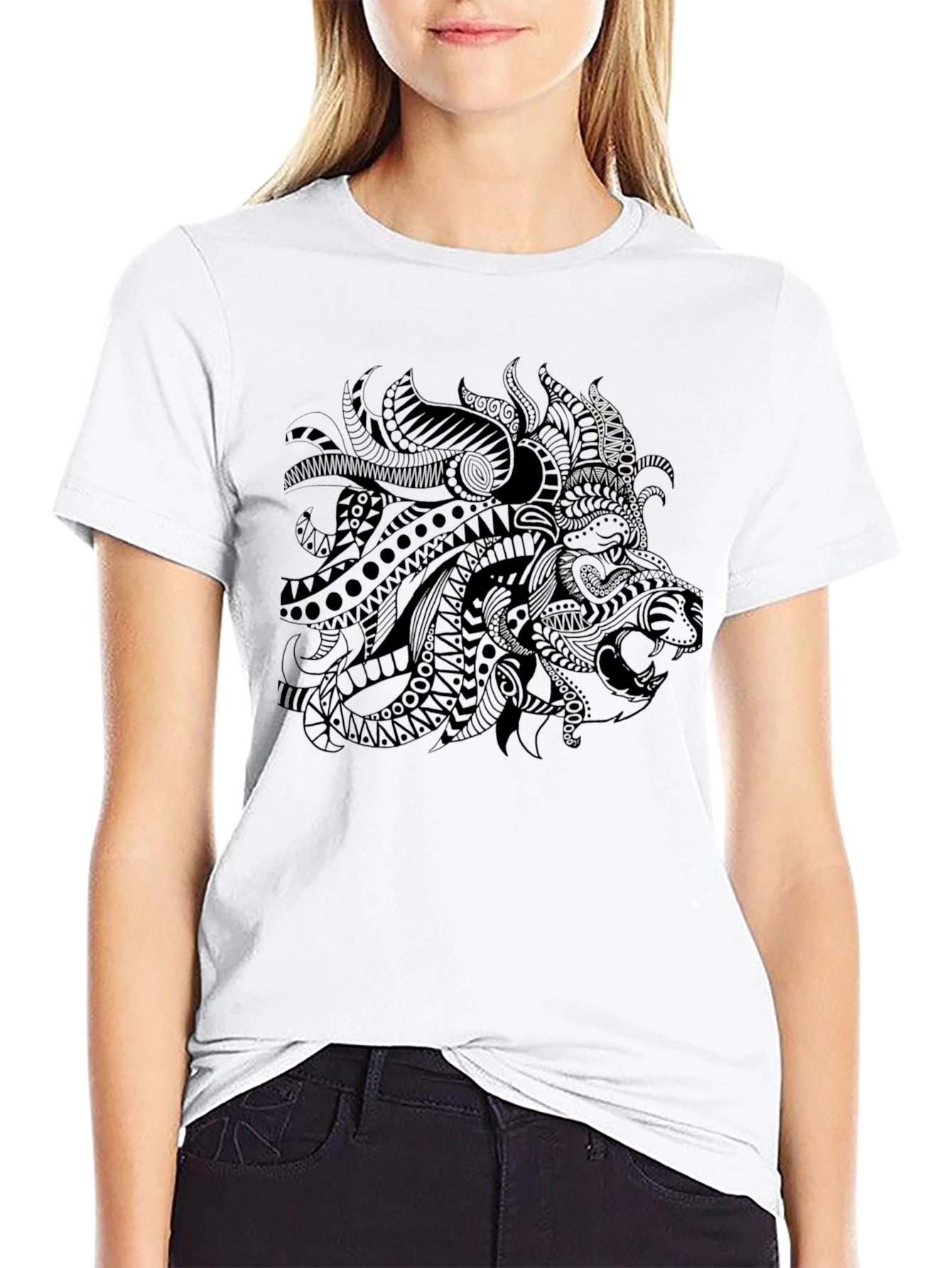 Black Lion Graphic Print Black T-Shirt view 9
