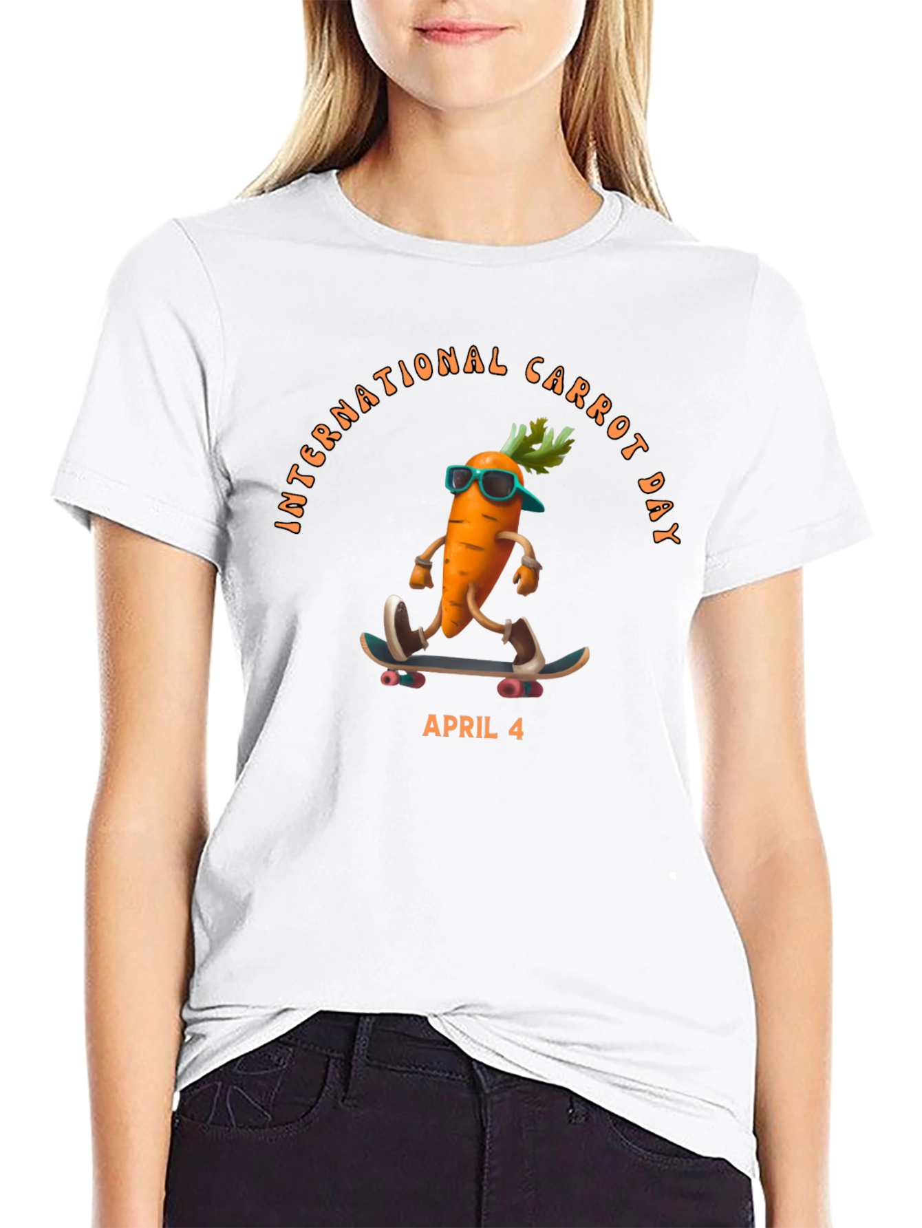 Black International Carrot Day Skateboard T-Shirt view 9