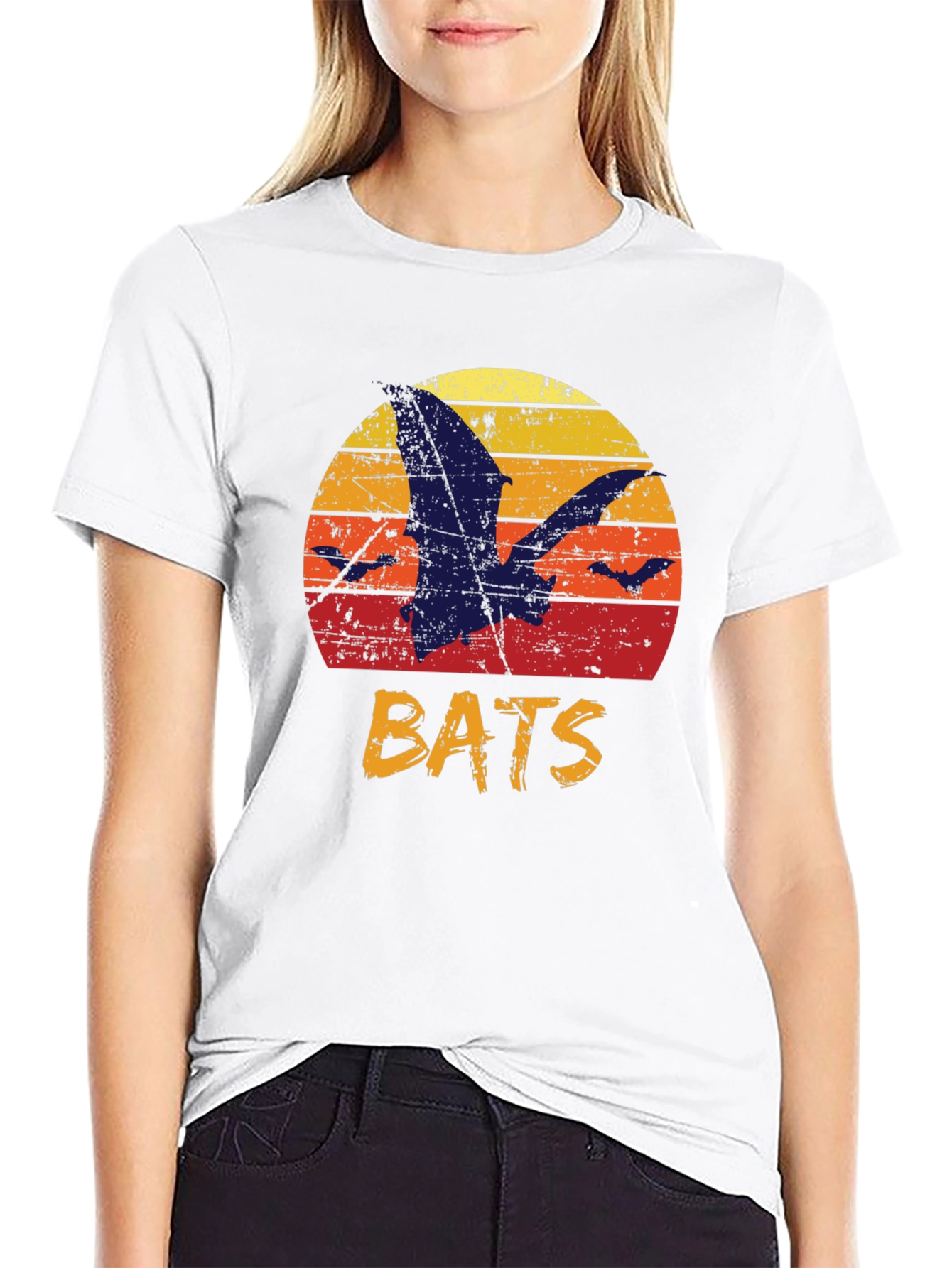 Black Retro Bats Graphic Tee - Vintage Sunset T-Shirt view 9