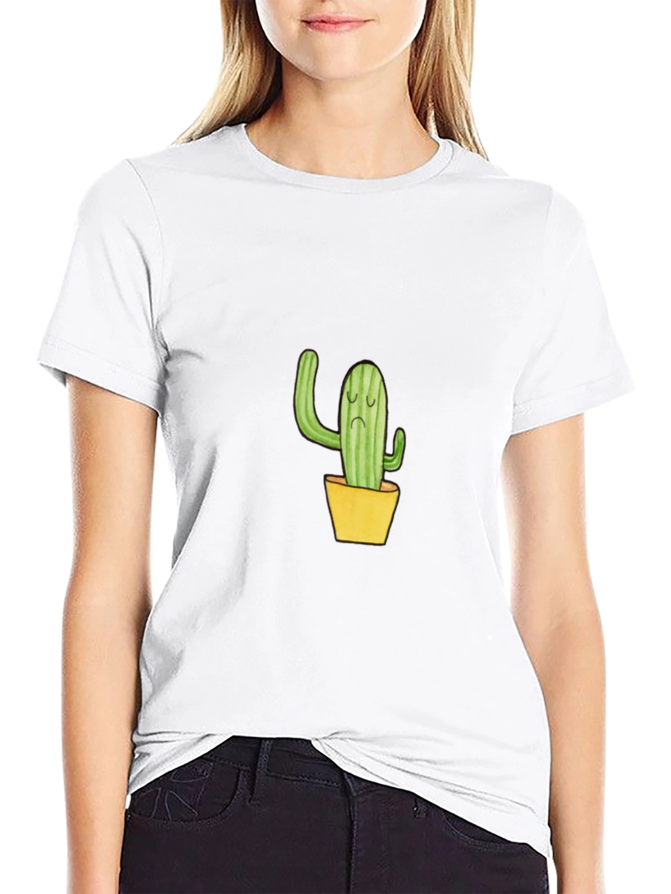Sad Cactus Graphic Tee - Black Cotton T-Shirt - 9