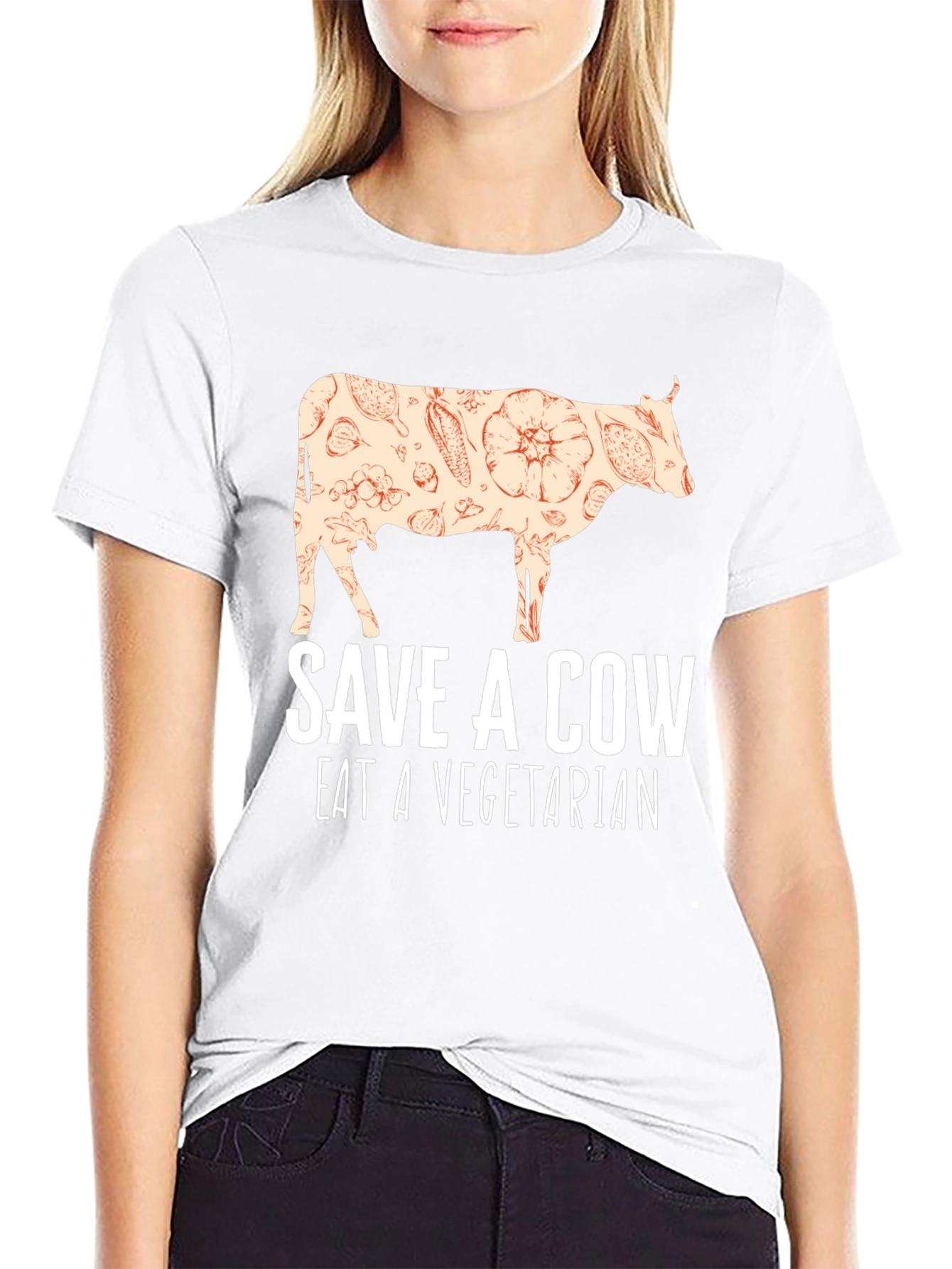Black Save a Cow Eat a Vegetarian T-Shirt view 9