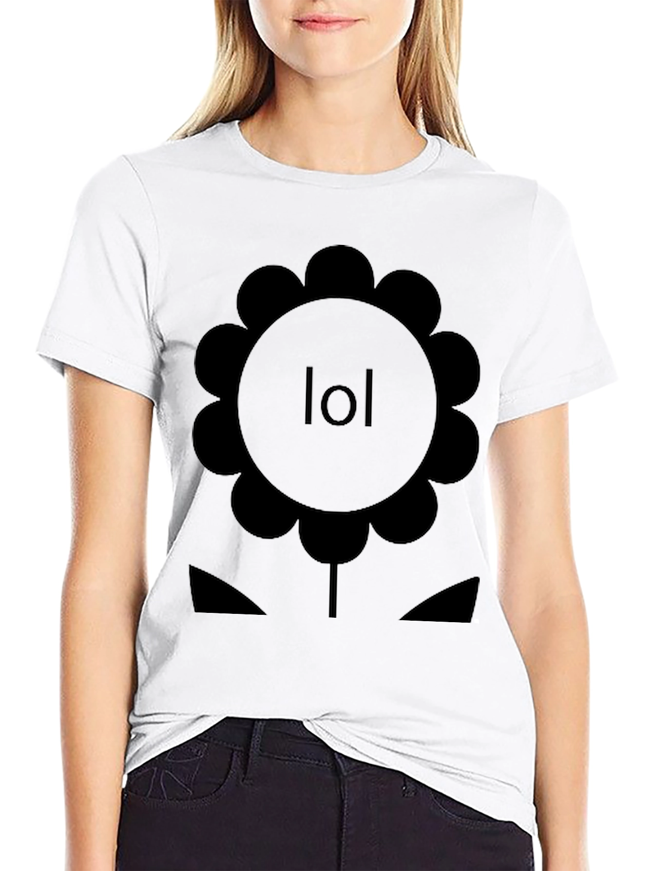 Black LOL Flower Graphic Tee - Black Cotton T-Shirt view 9