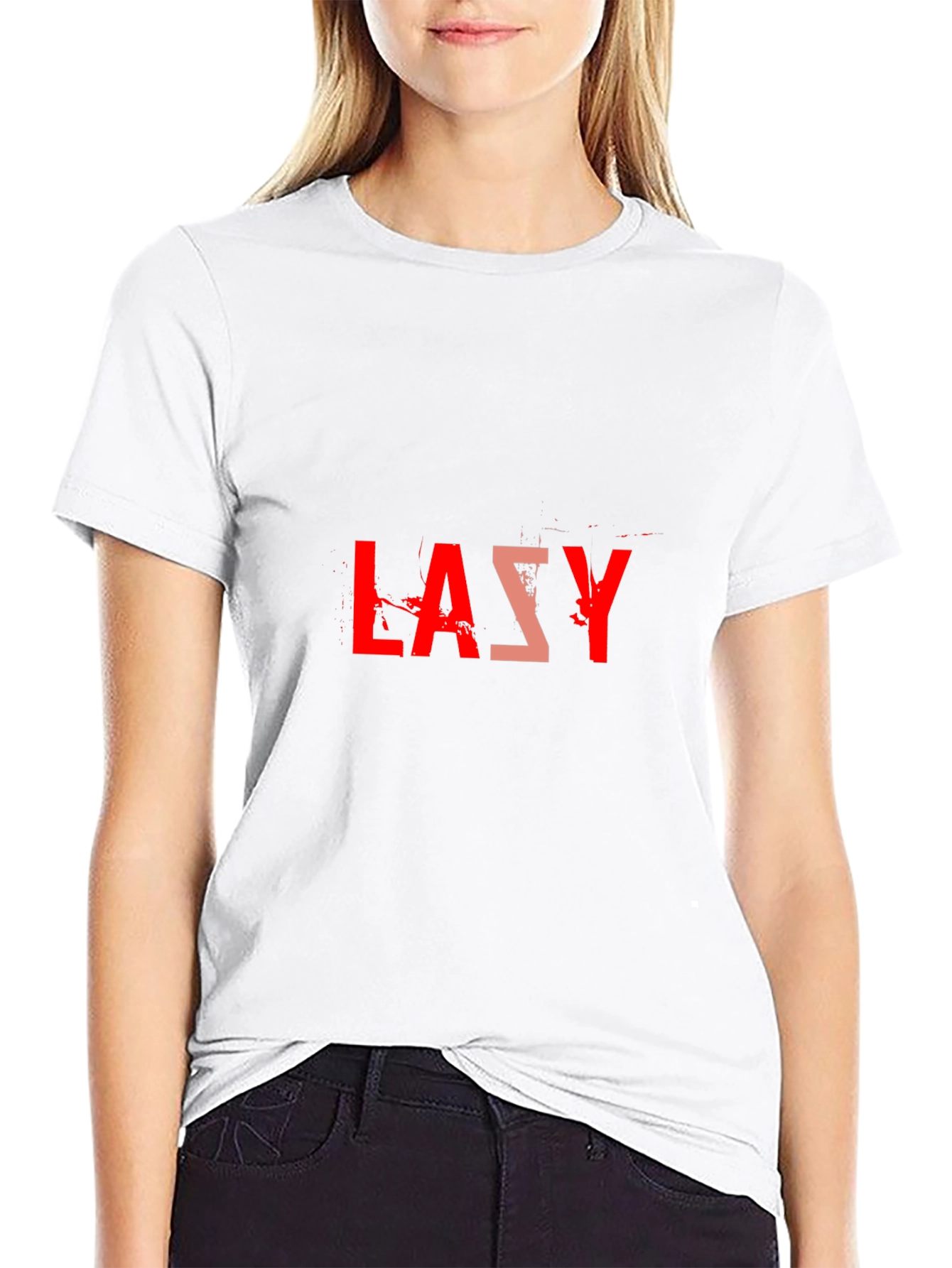 Lazy Graphic Tee - Black Cotton Blend Casual T-Shirt - 9