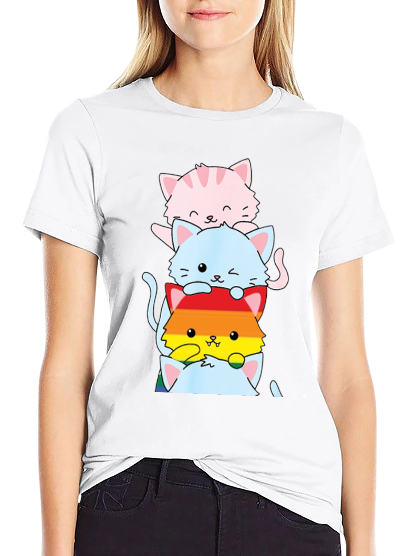 Black Stacked LGBTQ+ Cats T-Shirt view 9