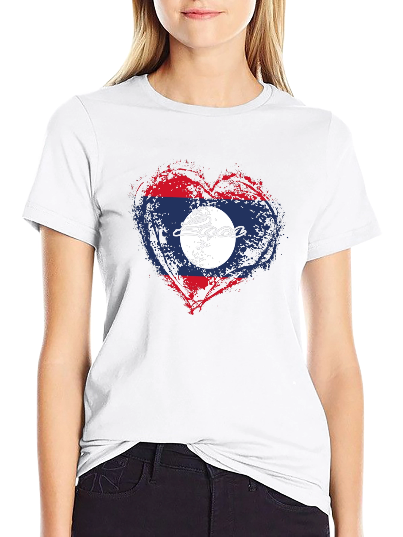 Black Laos Flag Heart T-Shirt - Graphic Print view 9