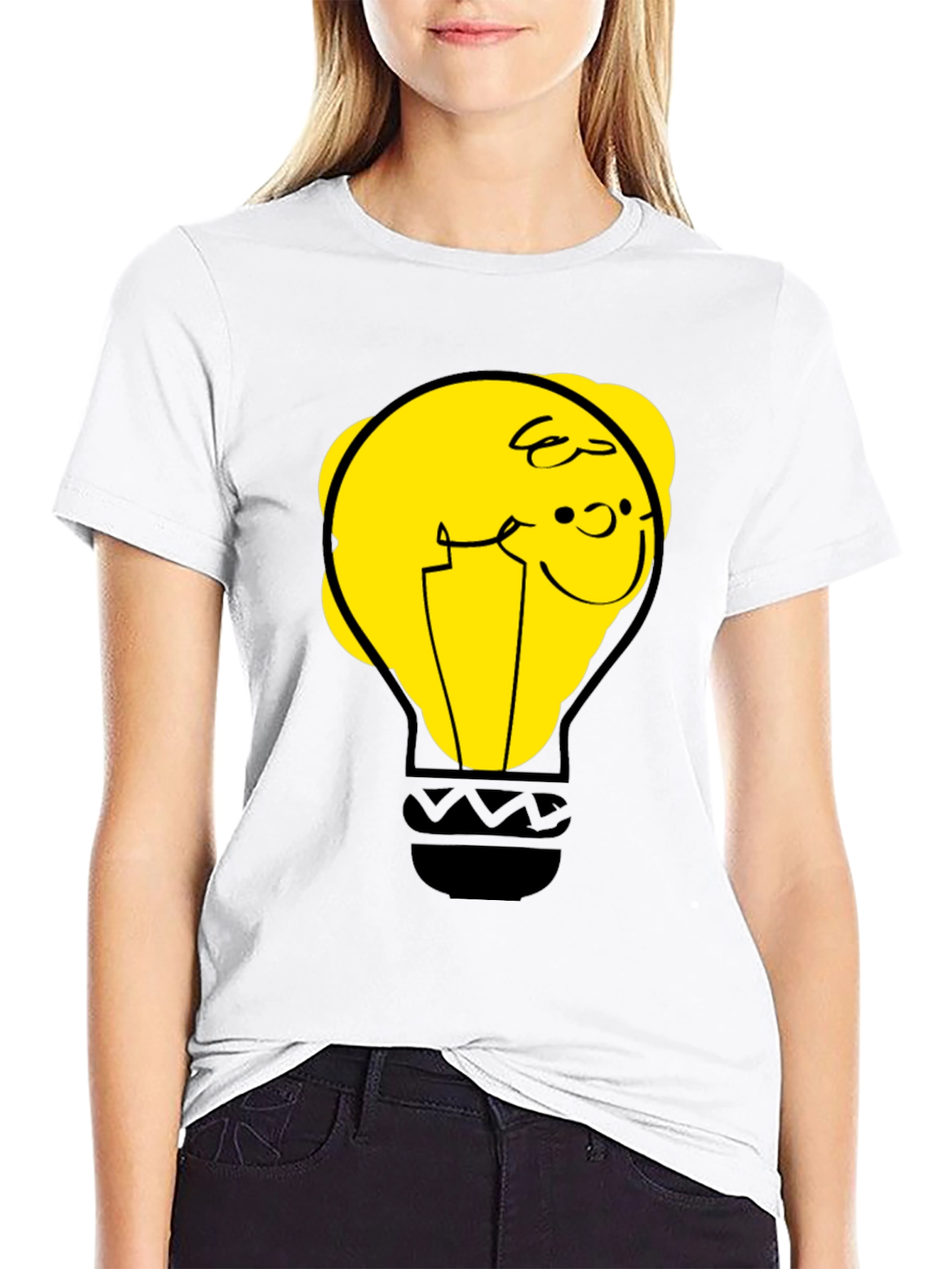 Black Funny Cartoon Light Bulb Graphic Tee view 9