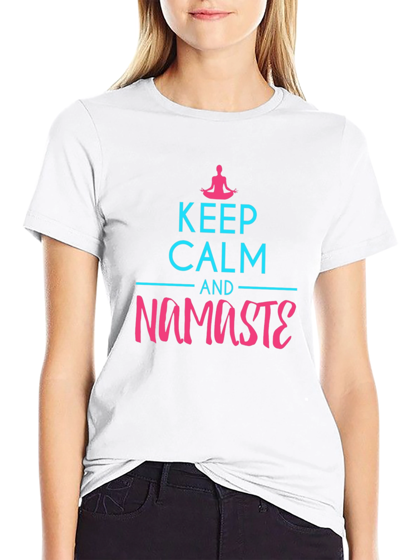 Black Keep Calm and Namaste Graphic Tee view 9