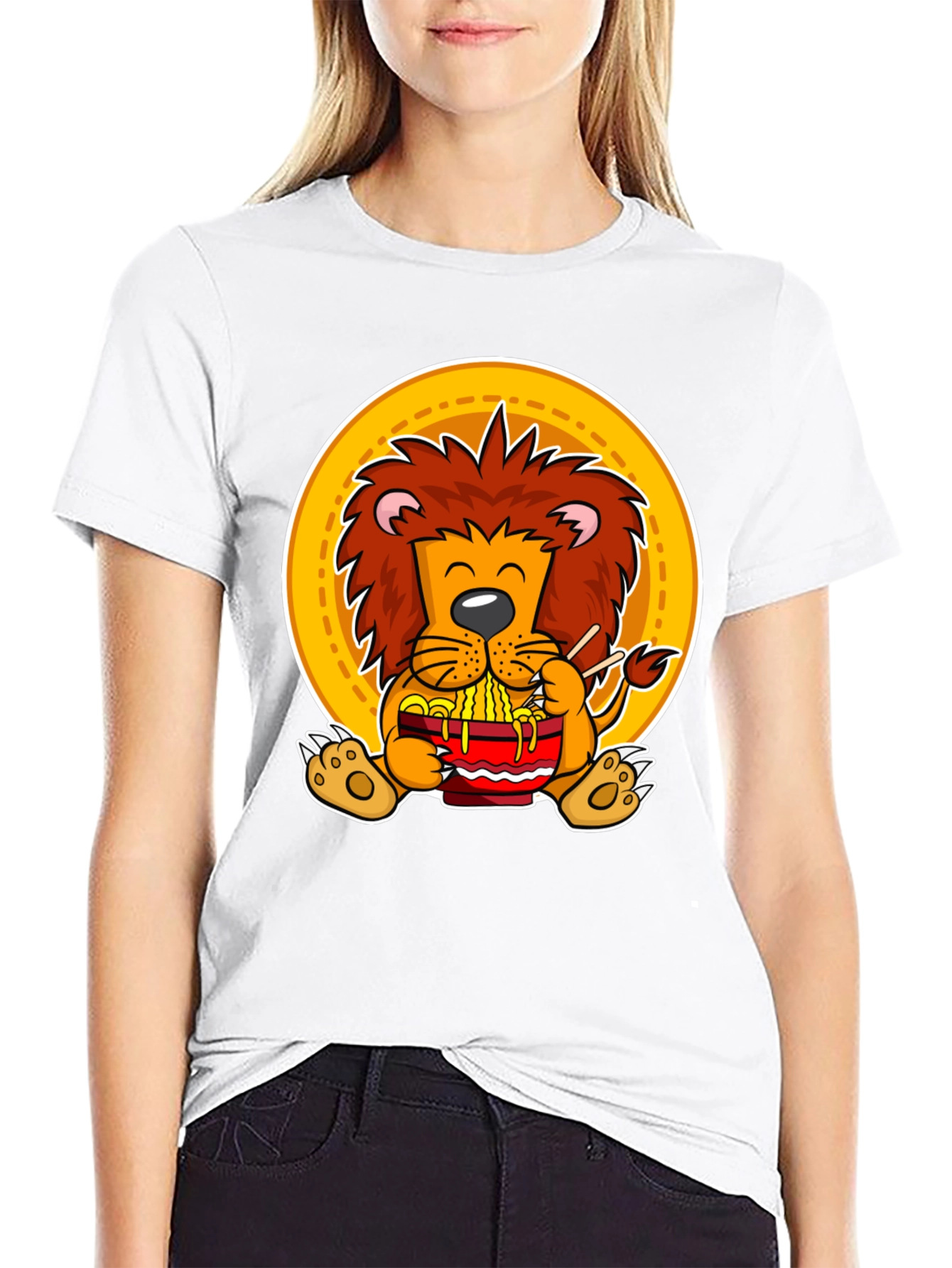 Black Lion Ramen T-Shirt: Cute Animal Graphic Tee for Noodle Lovers view 9