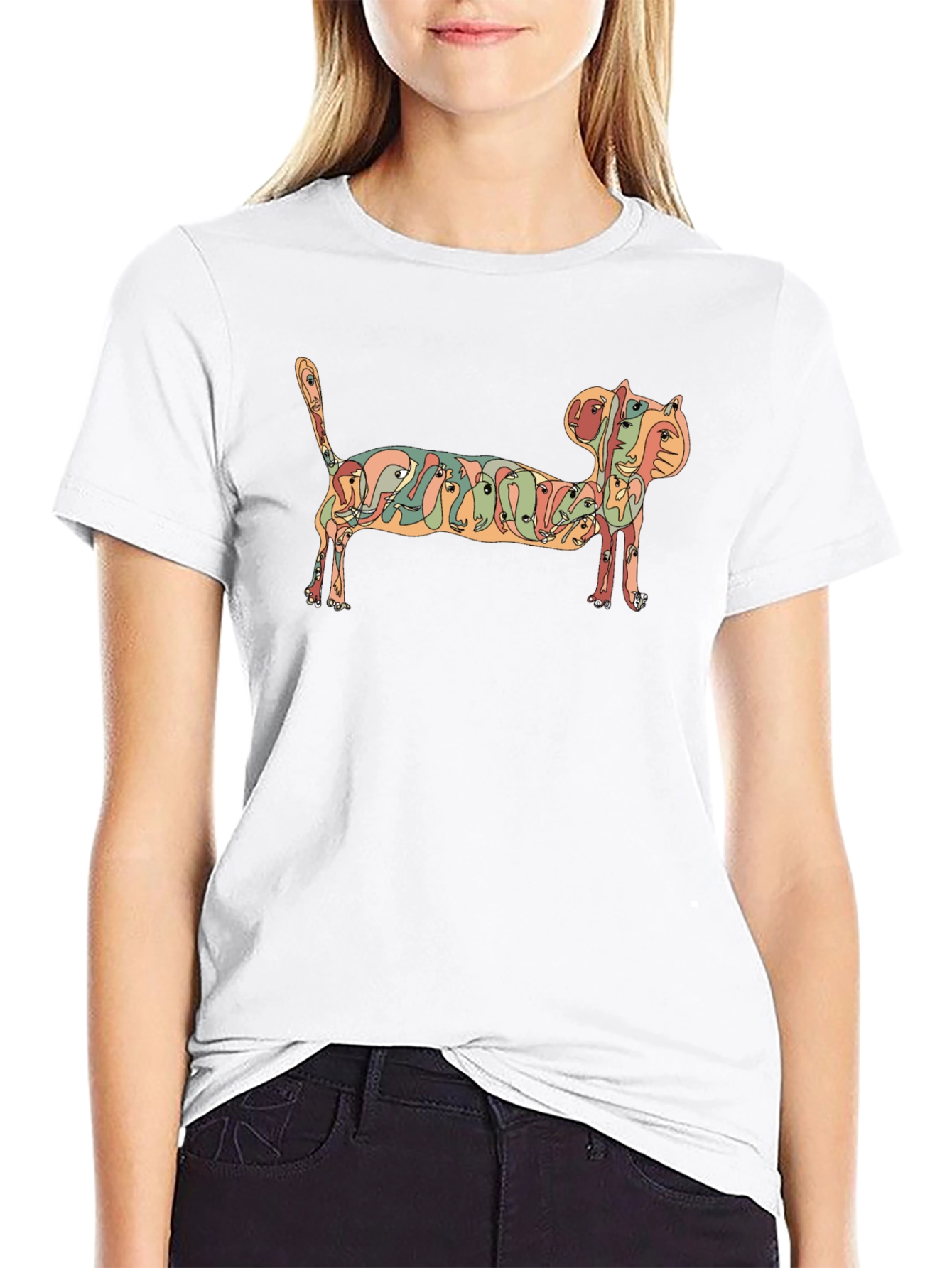 Abstract Cat Faces Graphic Tee - Unique Design - 9