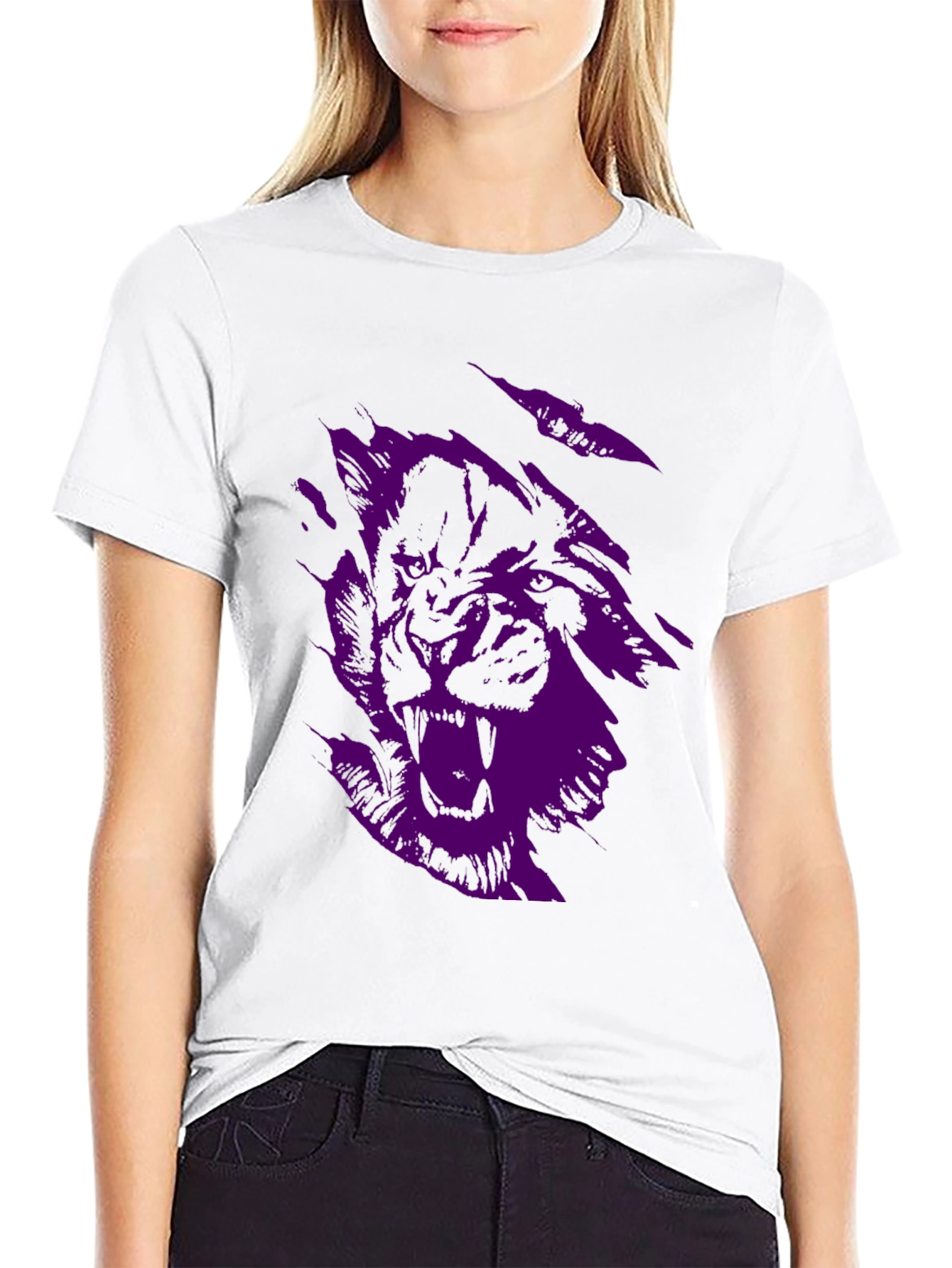 Black Men's Black Graphic Tee - Purple Wolf Design view 9