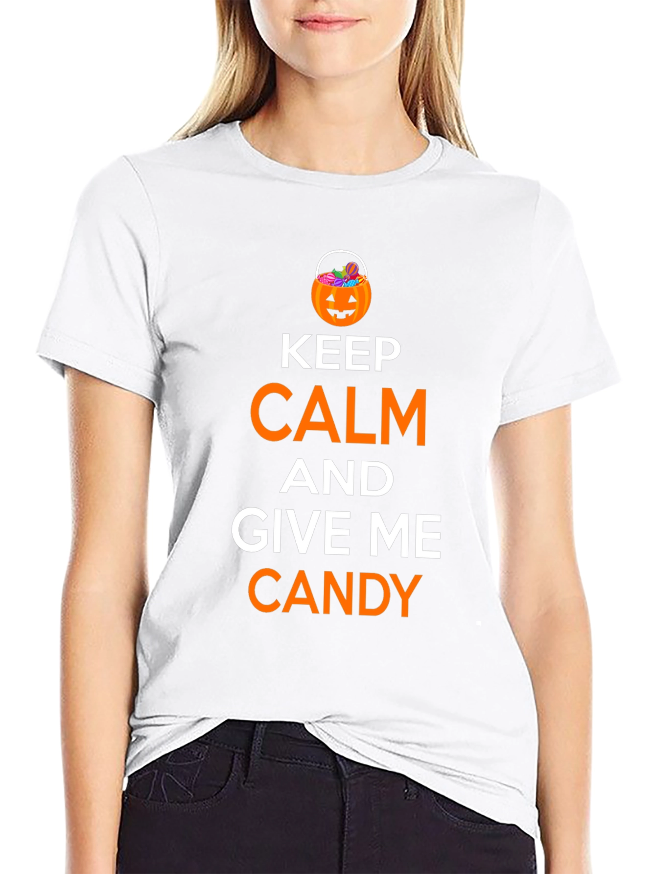 Black Keep Calm and Give Me Candy Halloween T-Shirt view 9