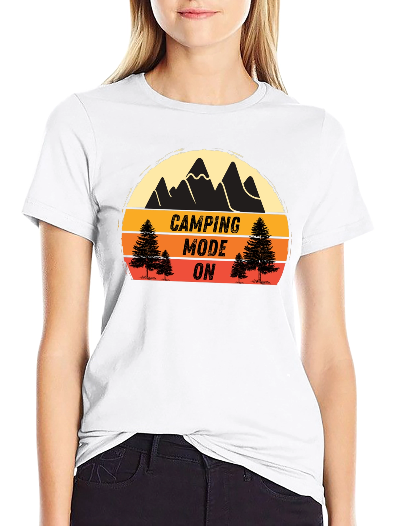 Black Camping Mode On Black T-Shirt view 9