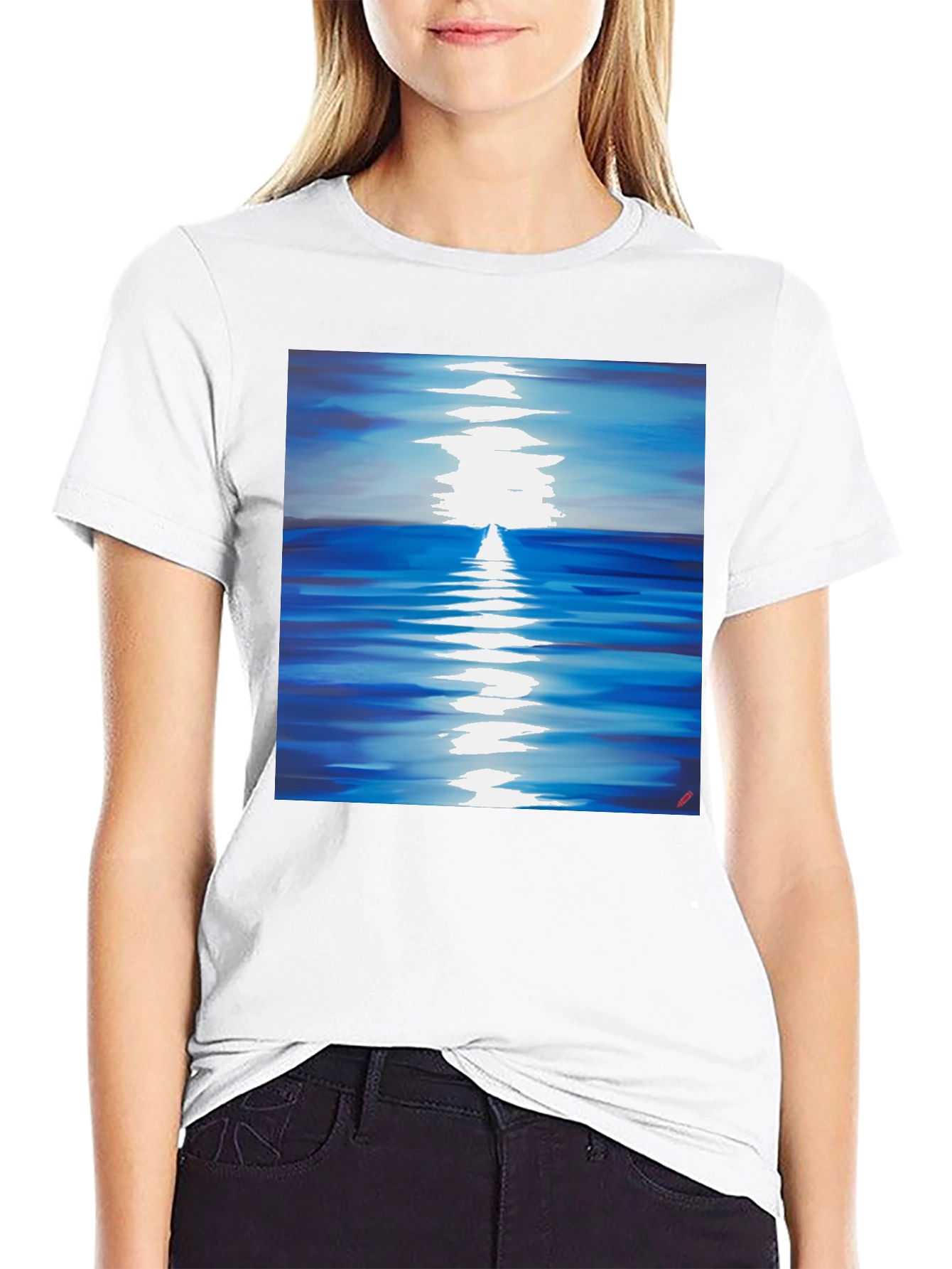 Black Ocean Reflection Graphic Tee - Black Unisex T-Shirt view 9