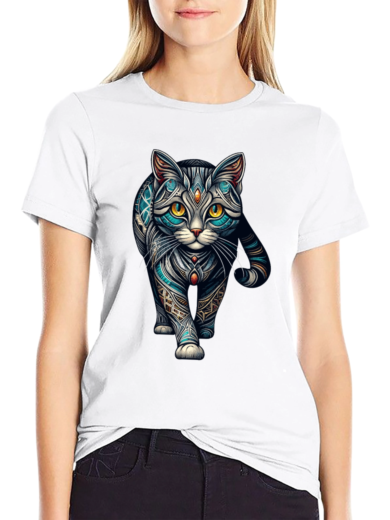 Black Mystic Cat T-Shirt - Unique Graphic Tee view 9