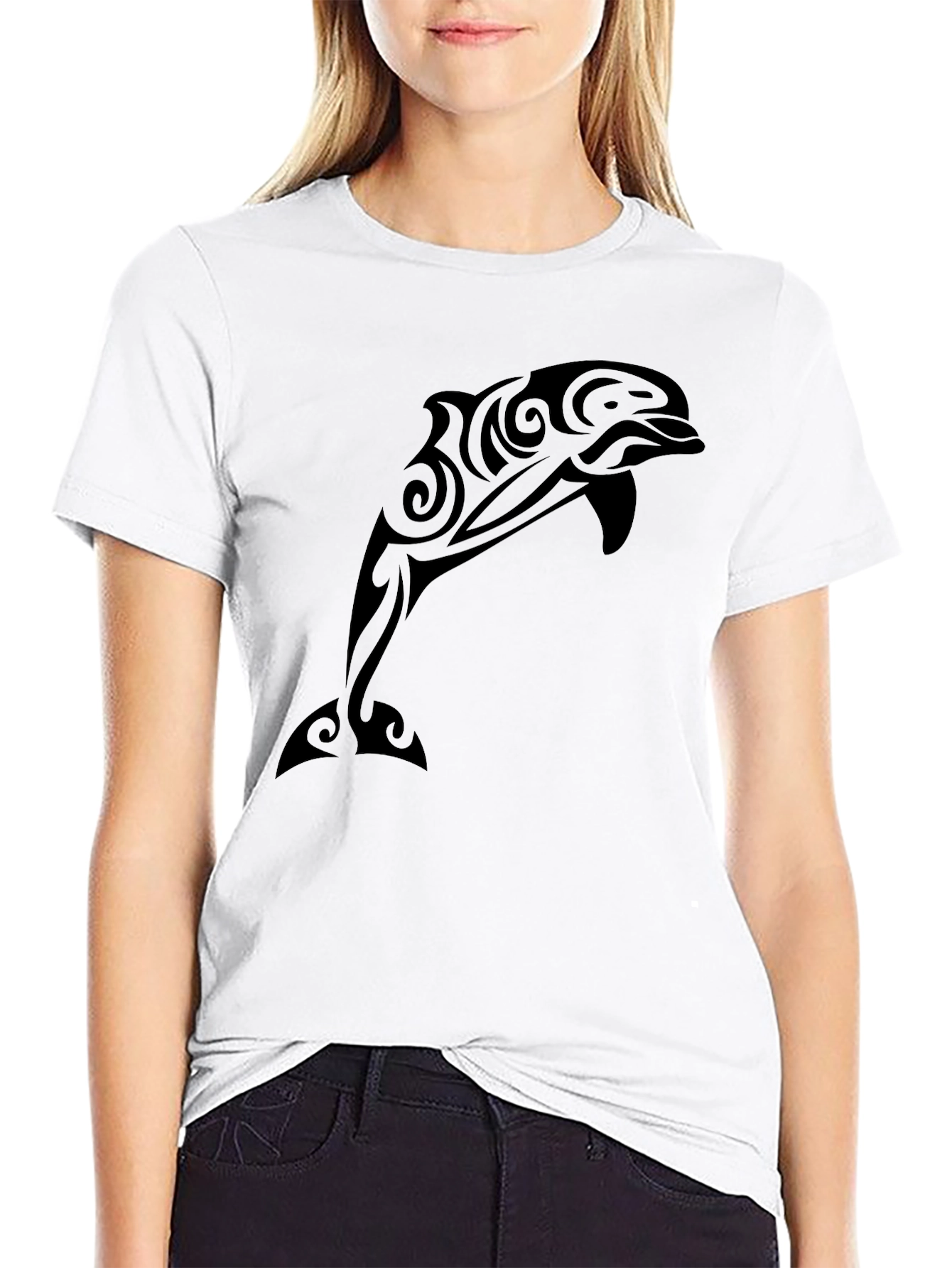 Black Tribal Dolphin Graphic Tee - Black Casual T-Shirt view 9
