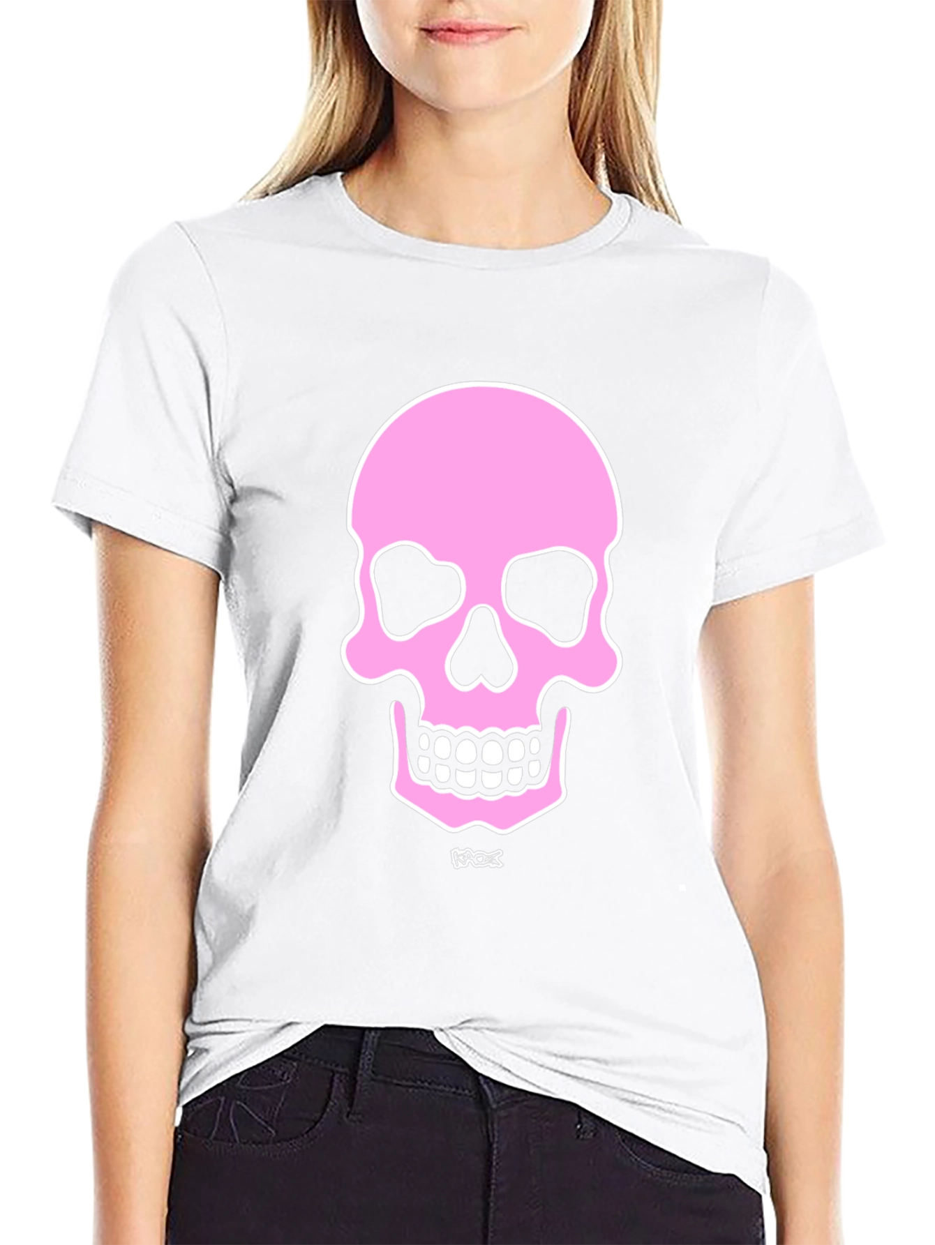 Black Pink Skull Graphic Black T-Shirt view 9
