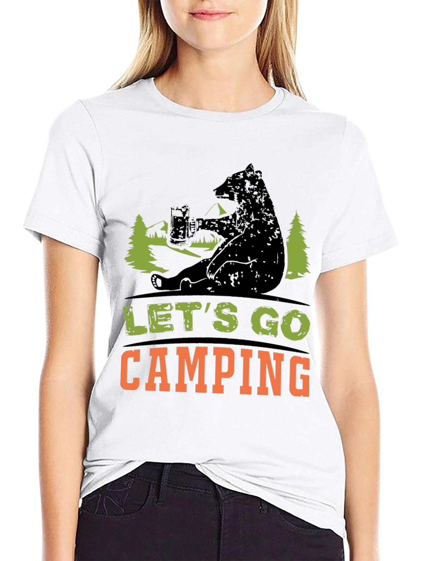 Black Let's Go Camping Bear T-Shirt view 9