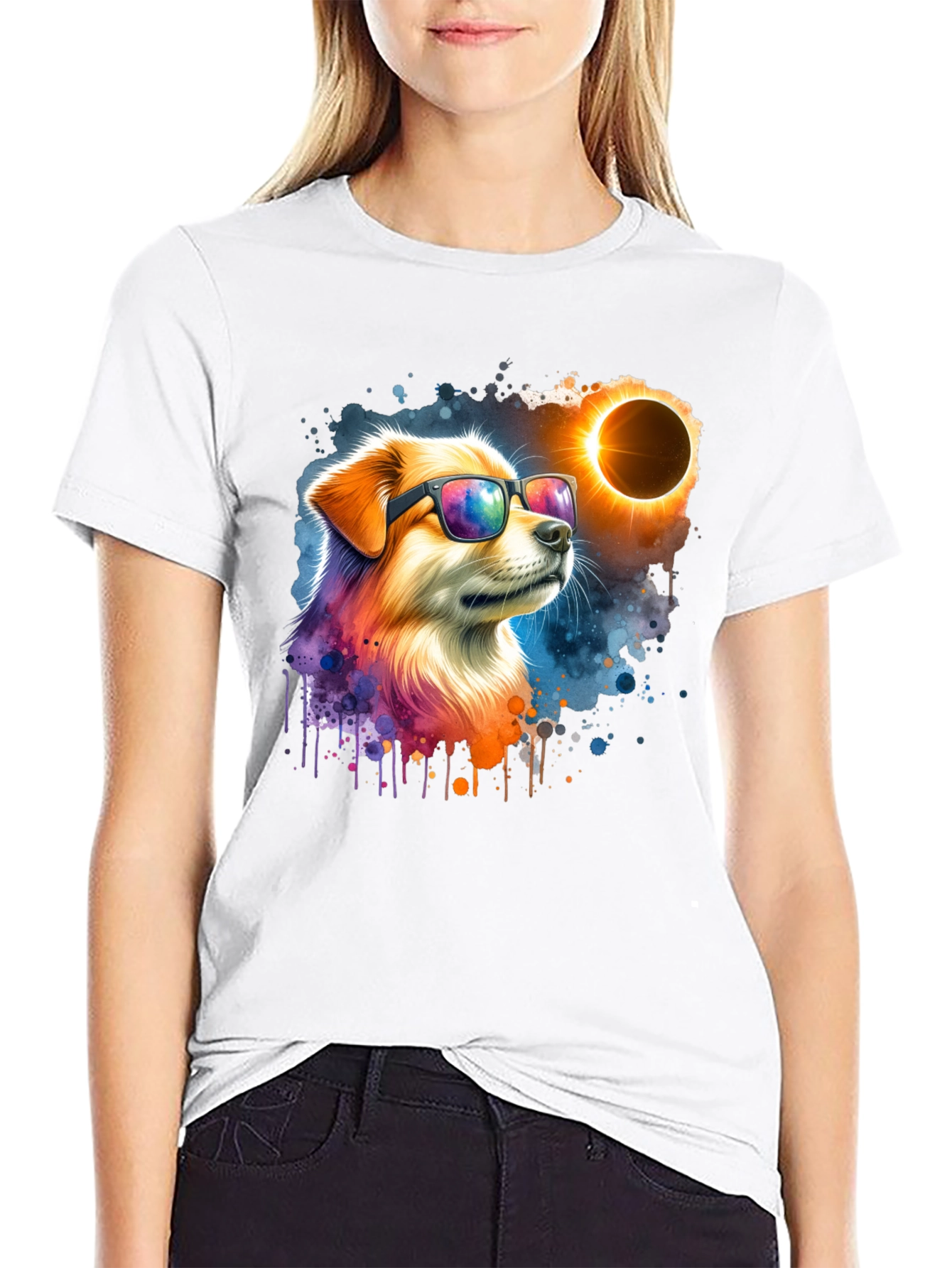 Black Cool Dog Eclipse T-Shirt - Unisex Graphic Tee view 9