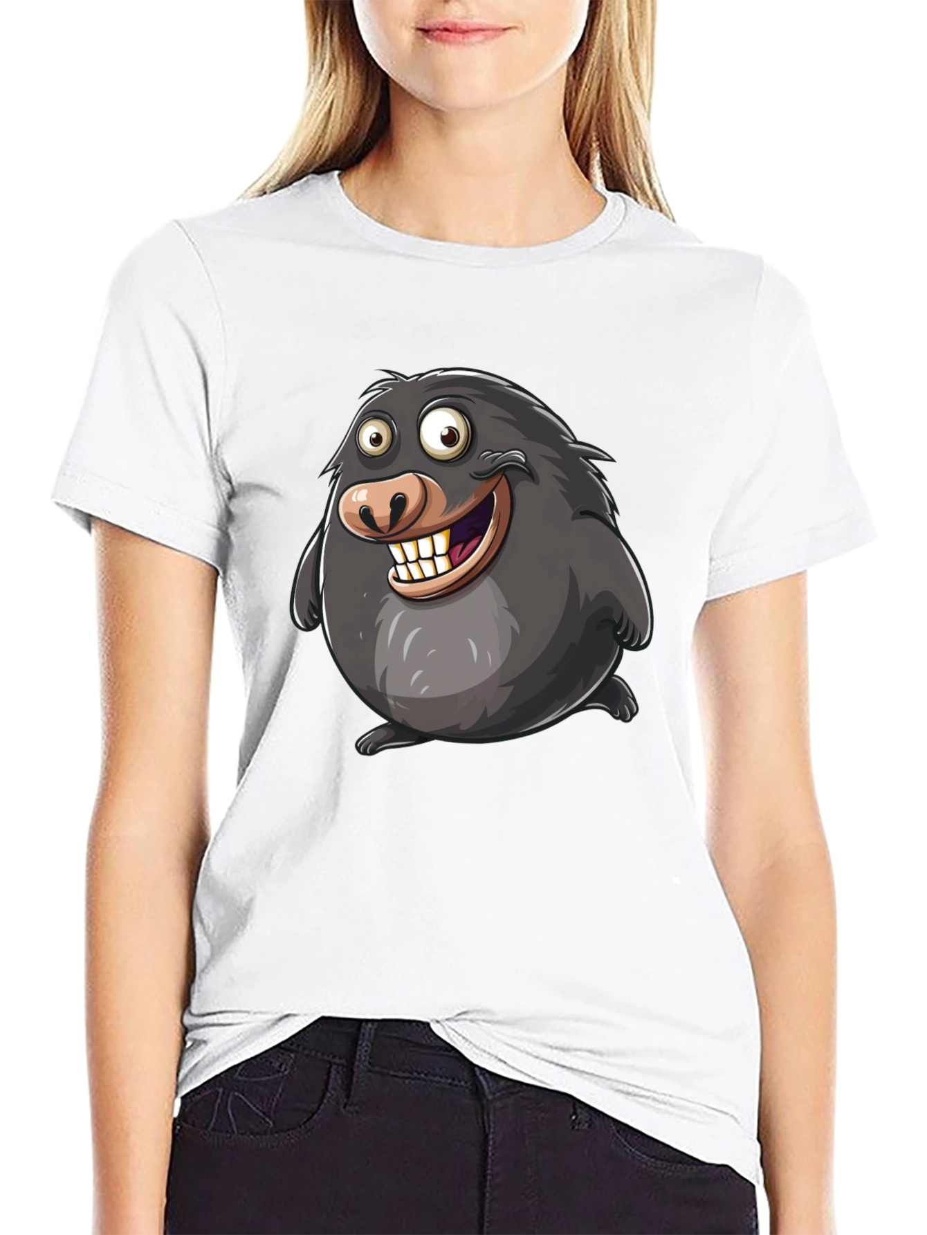 Black Funny Mole Cartoon Black T-Shirt view 9