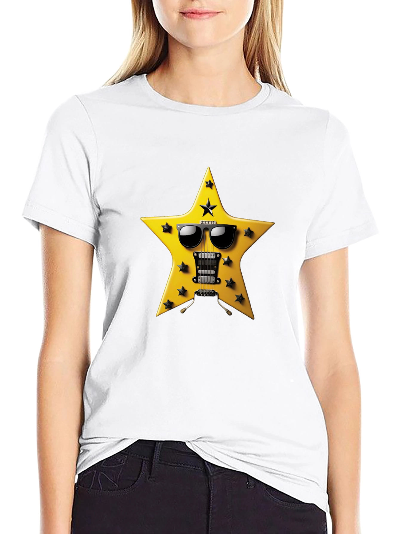 Black Rockstar Guitar Star T-Shirt - Cool Graphic Tee view 9