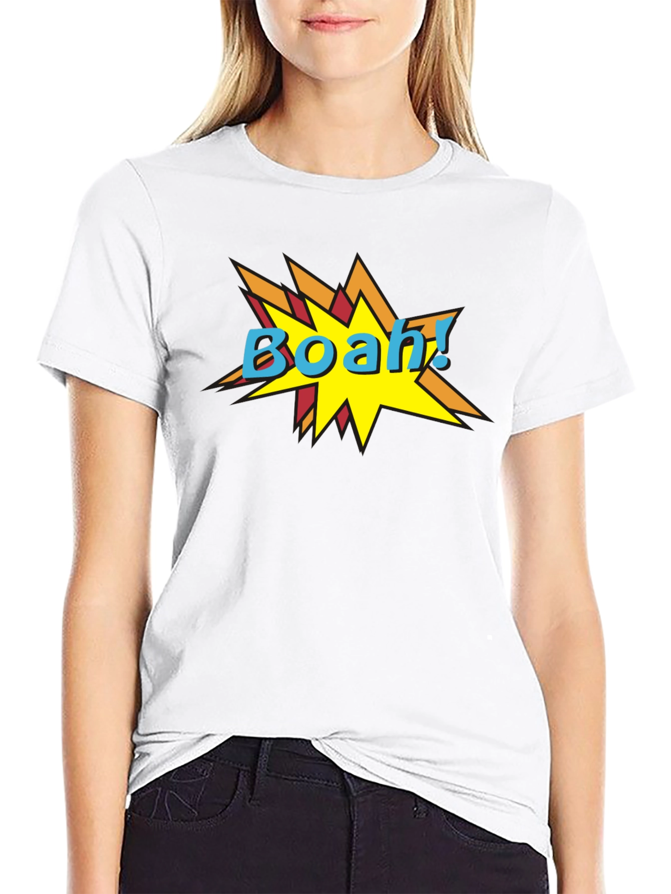 Black BOAH! Comic Style Graphic Print Black T-Shirt view 9
