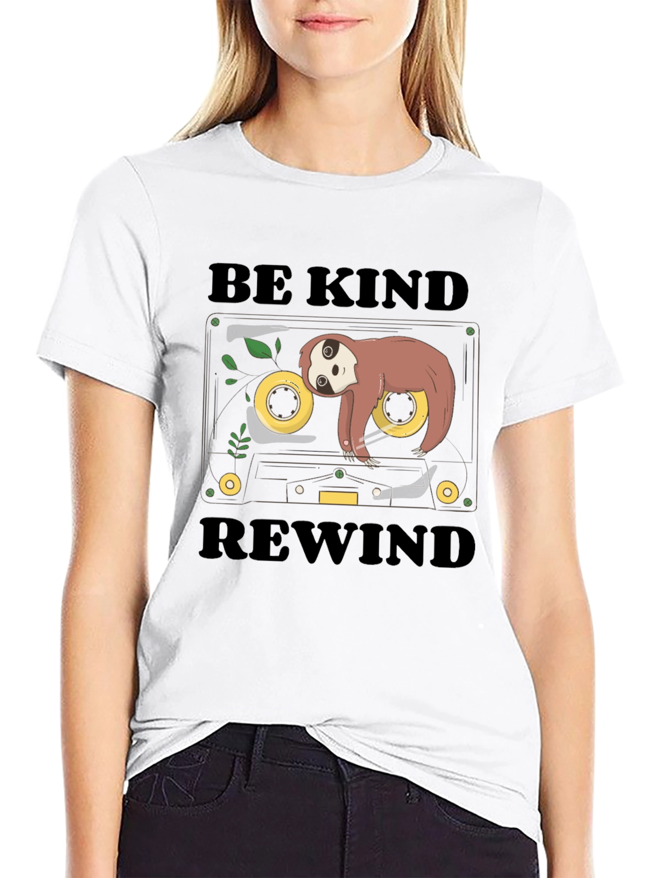 Black Be Kind Rewind Sloth Cassette Tape Graphic Tee view 9