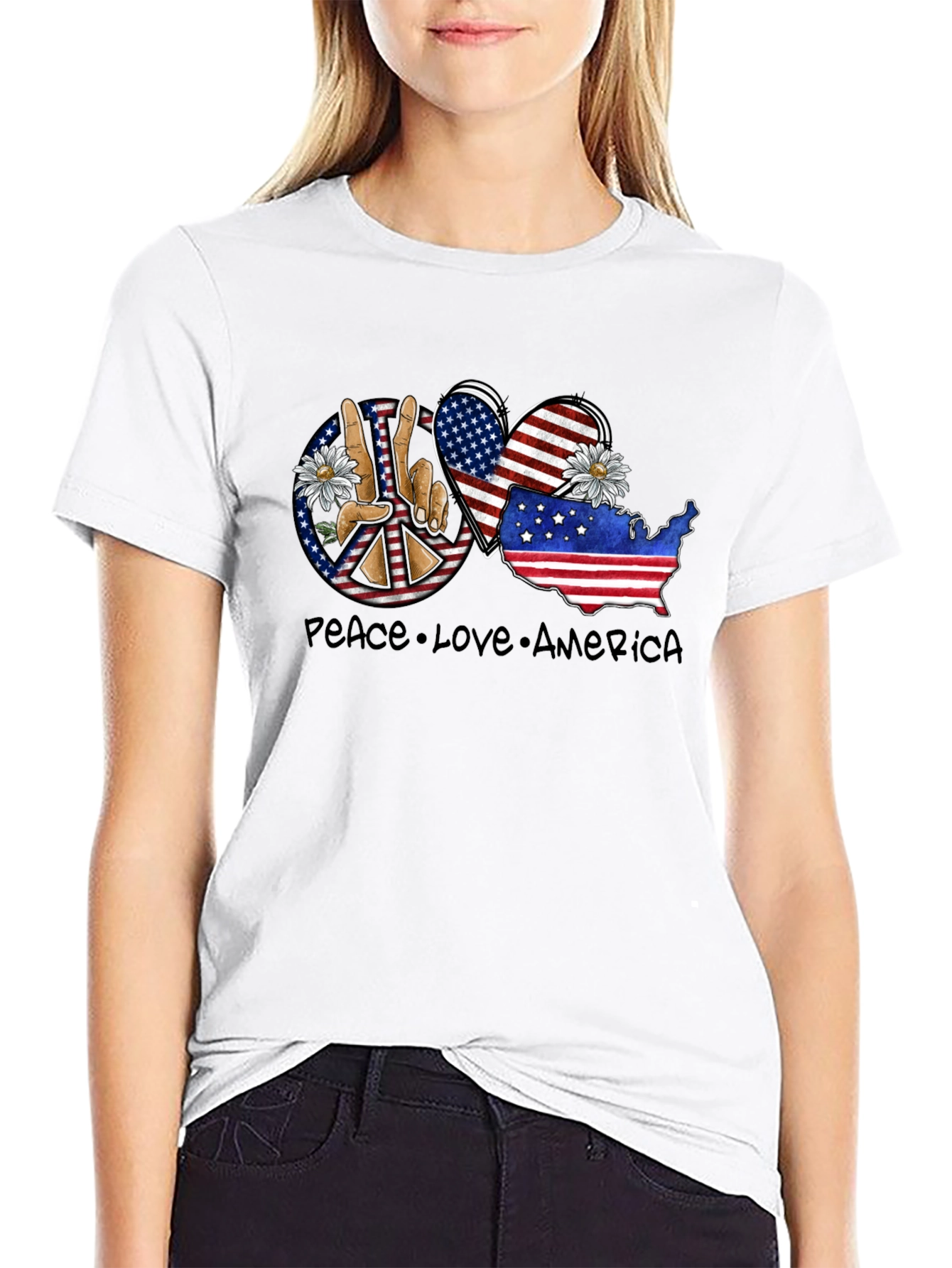Black Peace Love America Graphic T-Shirt view 9