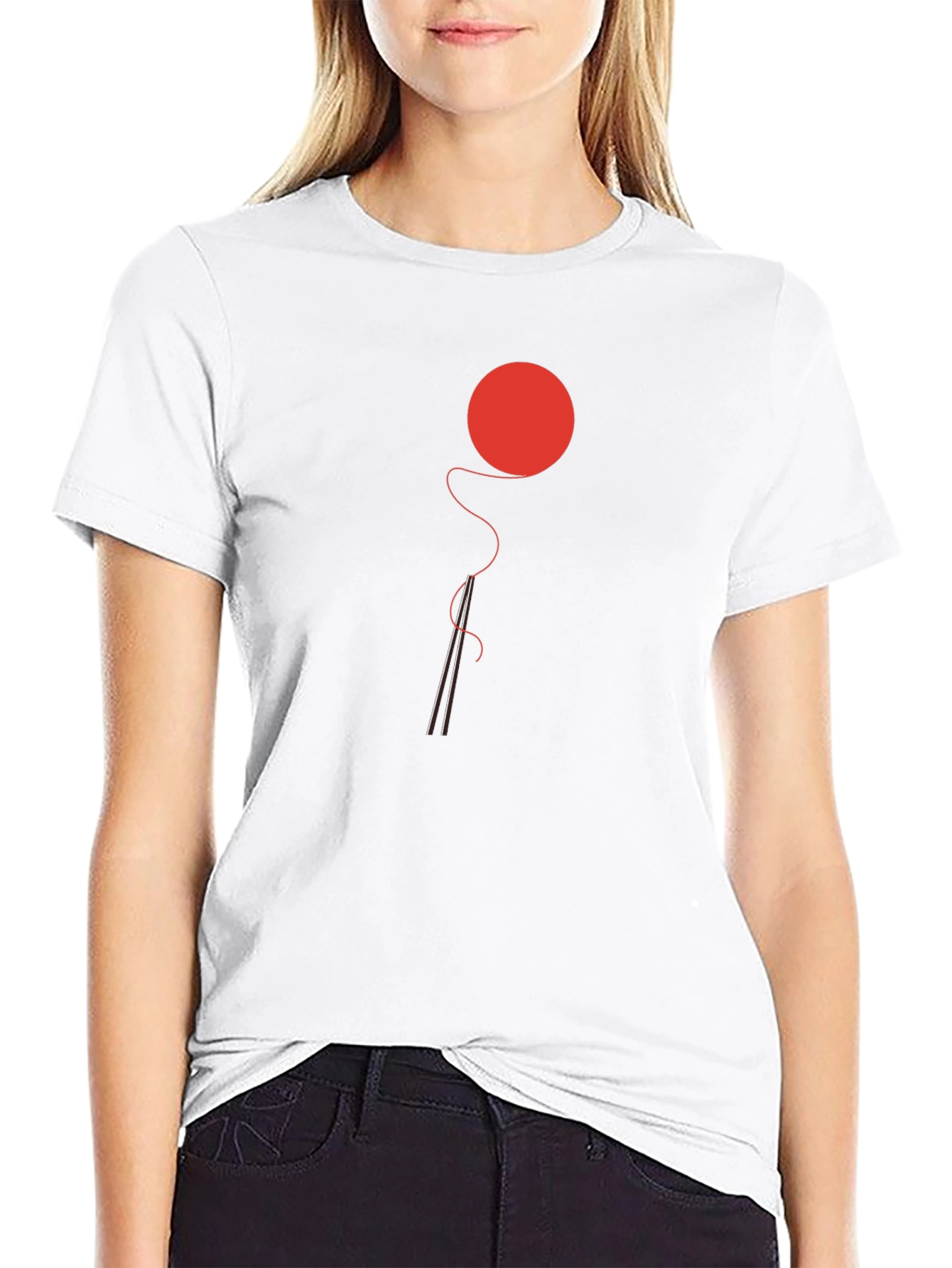 Black Minimalist Red Ball & Needle Black T-Shirt view 9